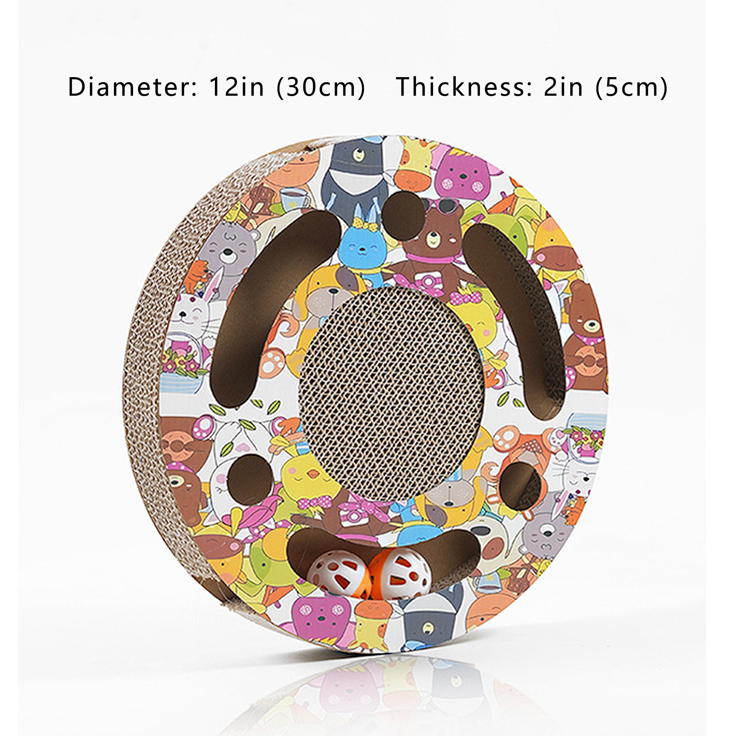 Anna-Kaci Round Cat Scratcher Toy with Jingle Balls Corrugated Cardboard Puzzle Interactive Cat Activity Board
