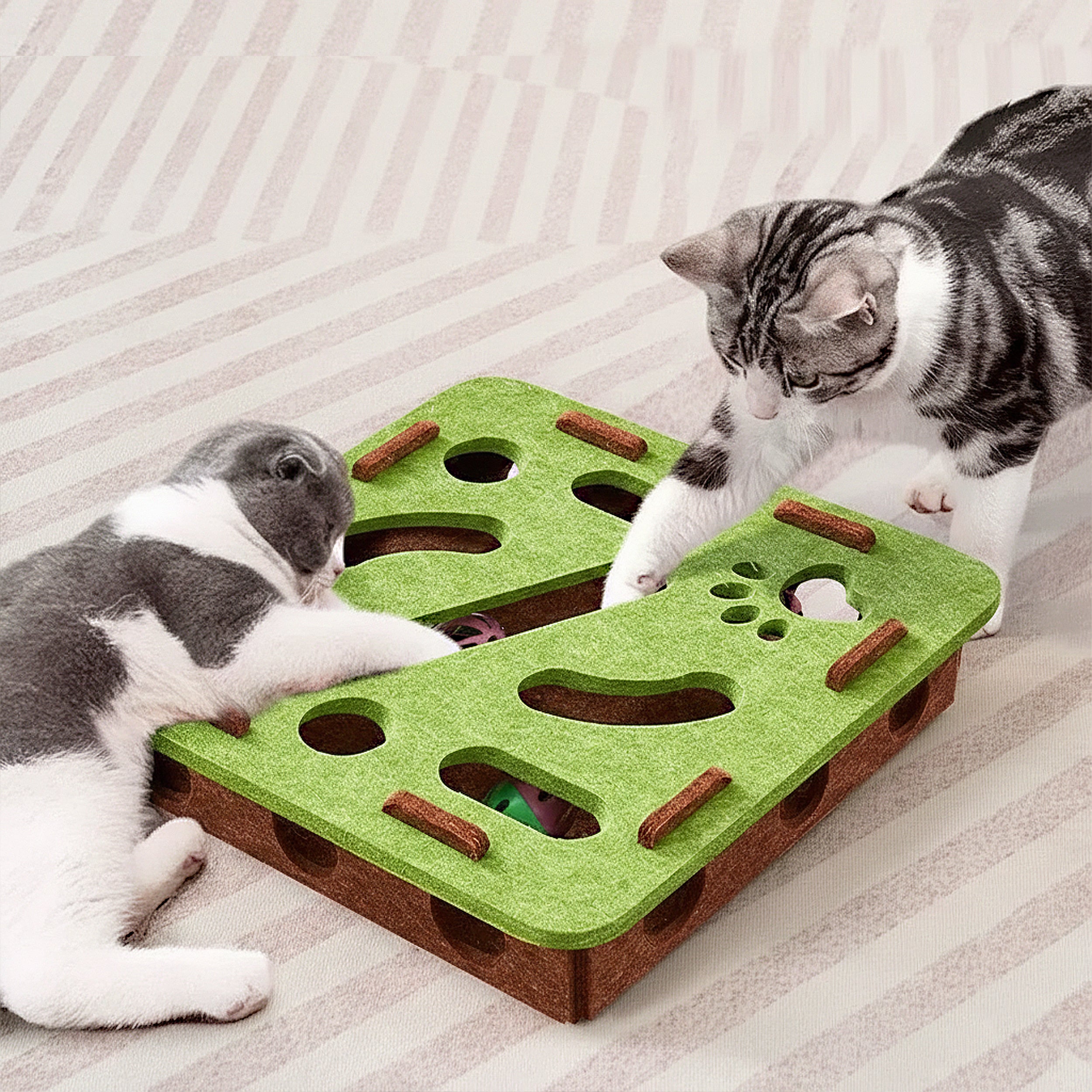 Anna-Kaci Interactive Cat Puzzle Toy with Felt Top and Jingle Balls Durable Indoor Cat Activity Board