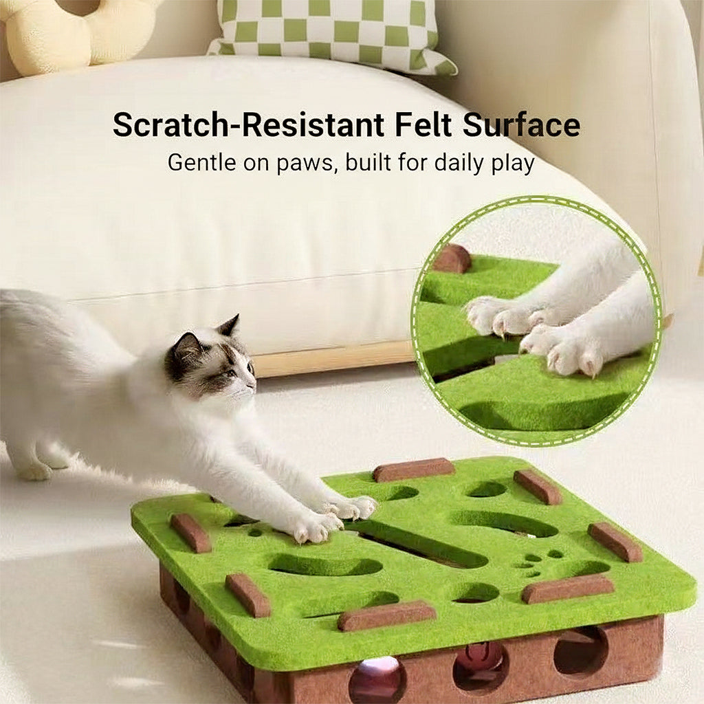 Anna-Kaci Interactive Cat Puzzle Toy with Felt Top and Jingle Balls Durable Indoor Cat Activity Board