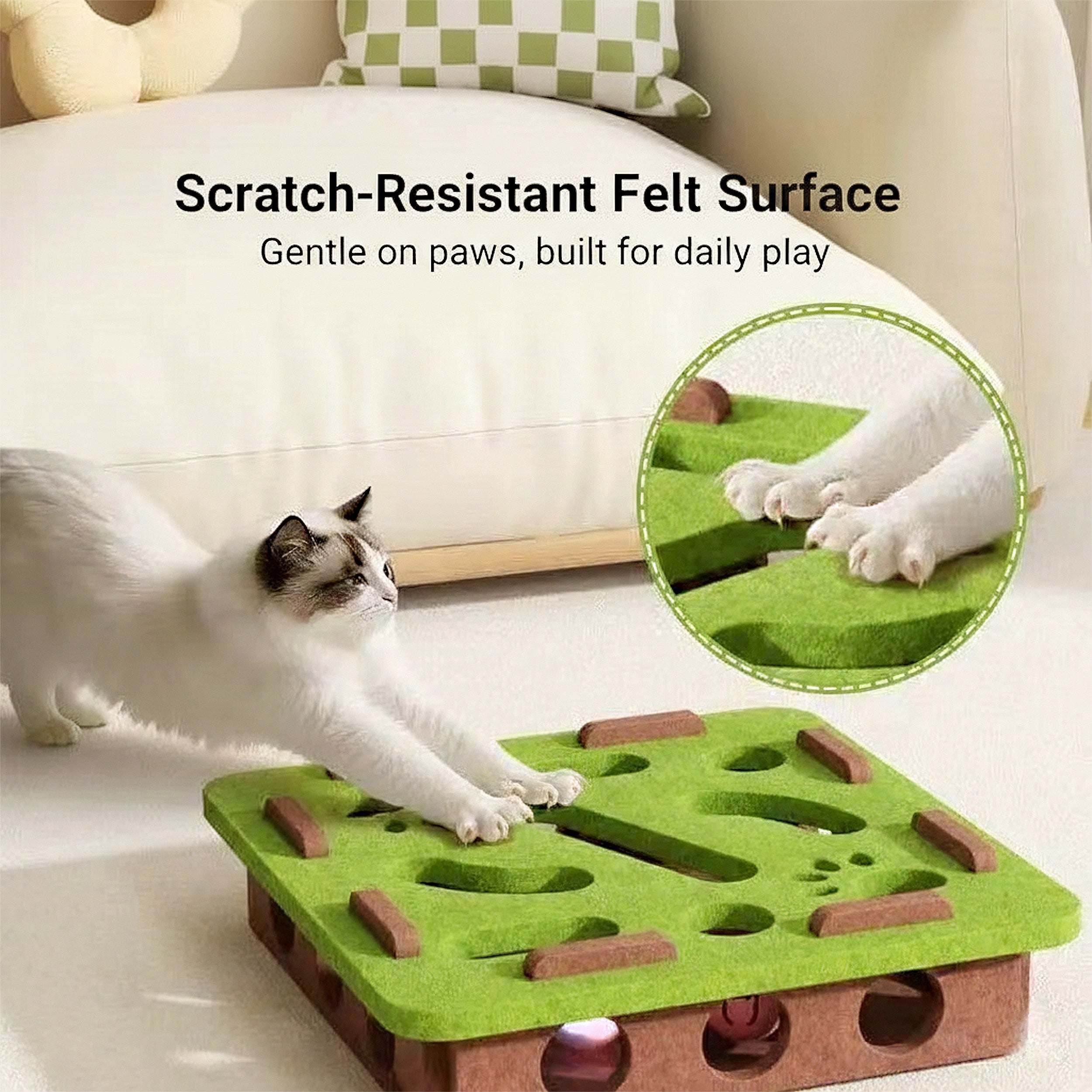 Anna-Kaci Interactive Cat Puzzle Toy with Felt Top and Jingle Balls Durable Indoor Cat Activity Board