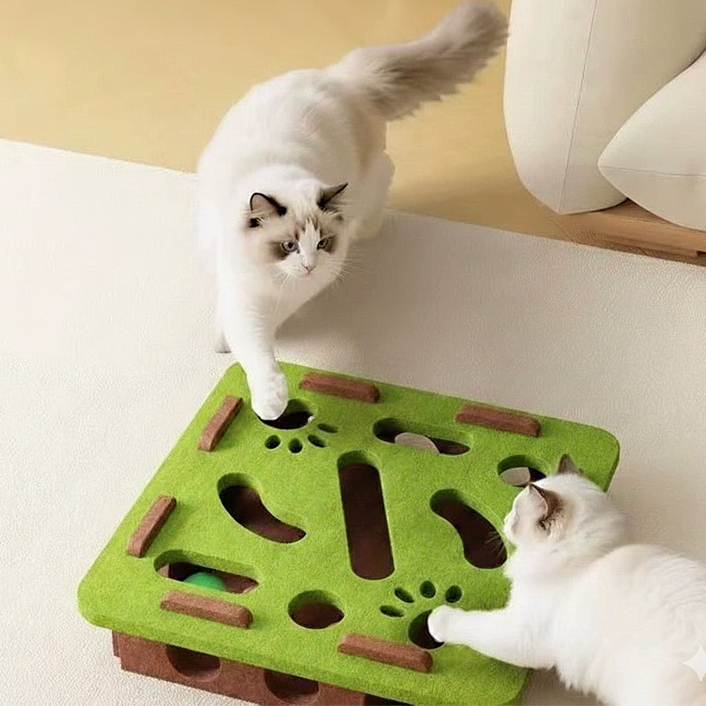 Anna-Kaci Interactive Cat Puzzle Toy with Felt Top and Jingle Balls Durable Indoor Cat Activity Board