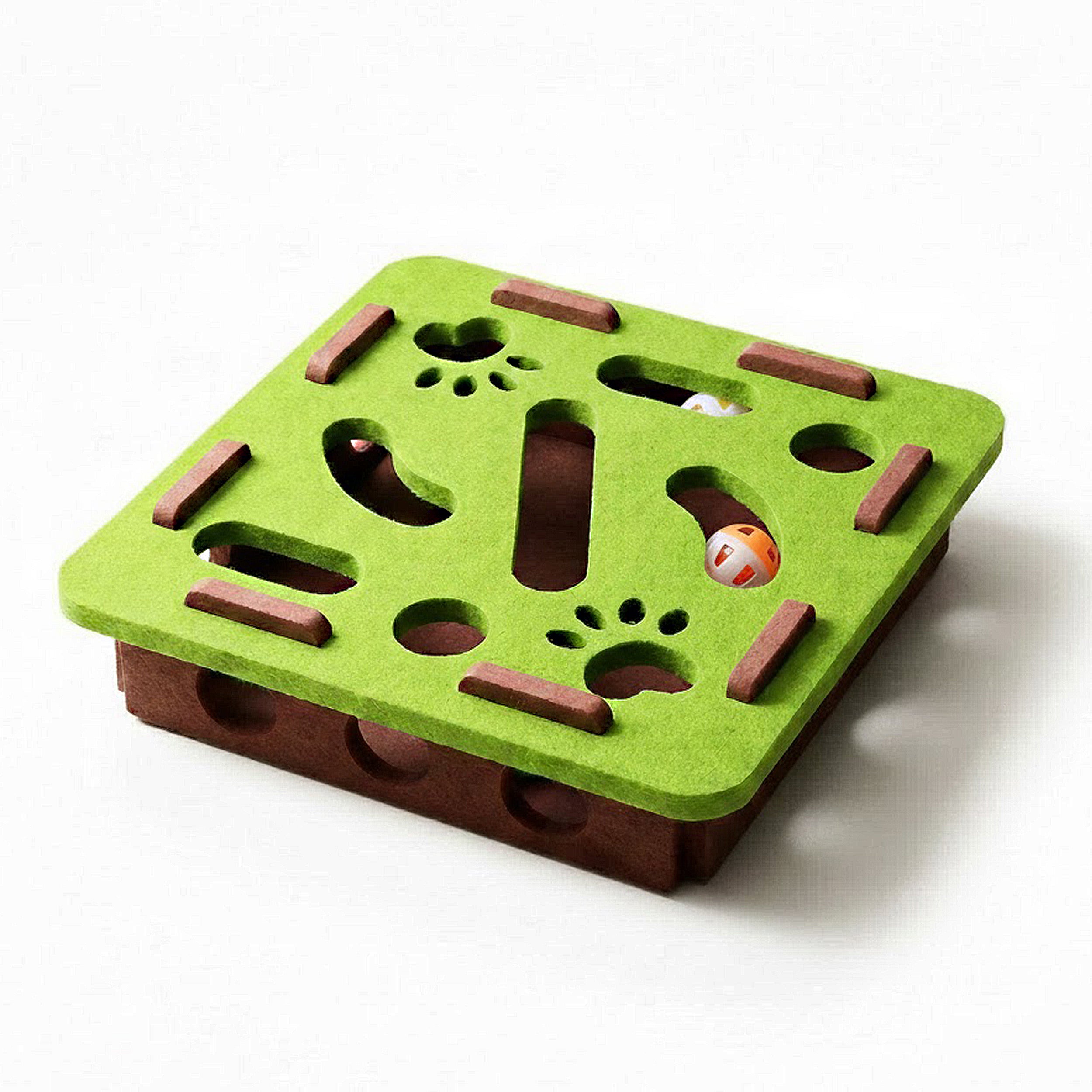 Anna-Kaci Interactive Cat Puzzle Toy with Felt Top and Jingle Balls Durable Indoor Cat Activity Board