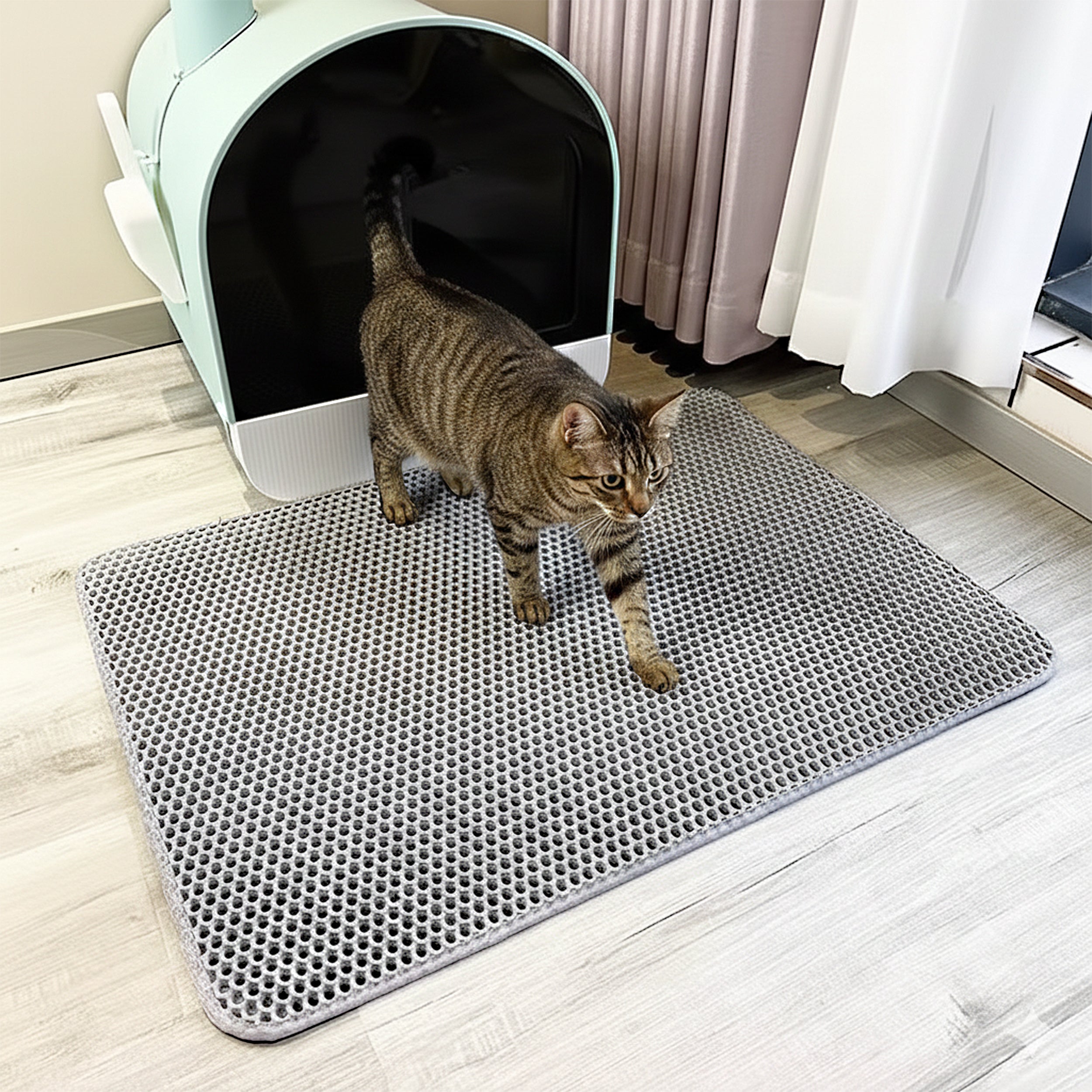 Anna-Kaci Cat Litter Trapping Mat 24*18in Double Layer Honeycomb Design Soft EVA Non Slip Easy Clean