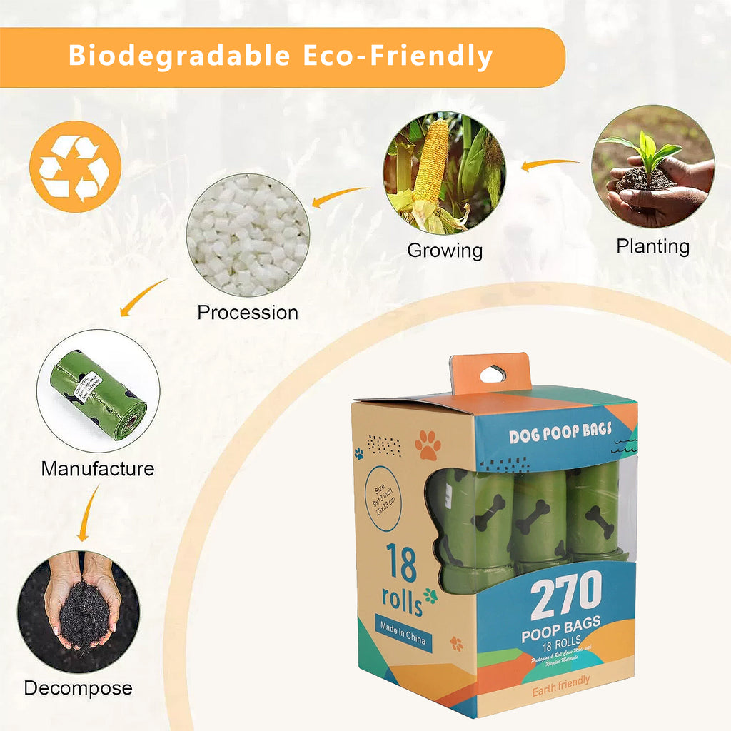 Anna-Kaci Biodegradable Dog Waste Bags 270 Bags in 18 Rolls Leakproof Easy Tear Pet Cleanup Bags