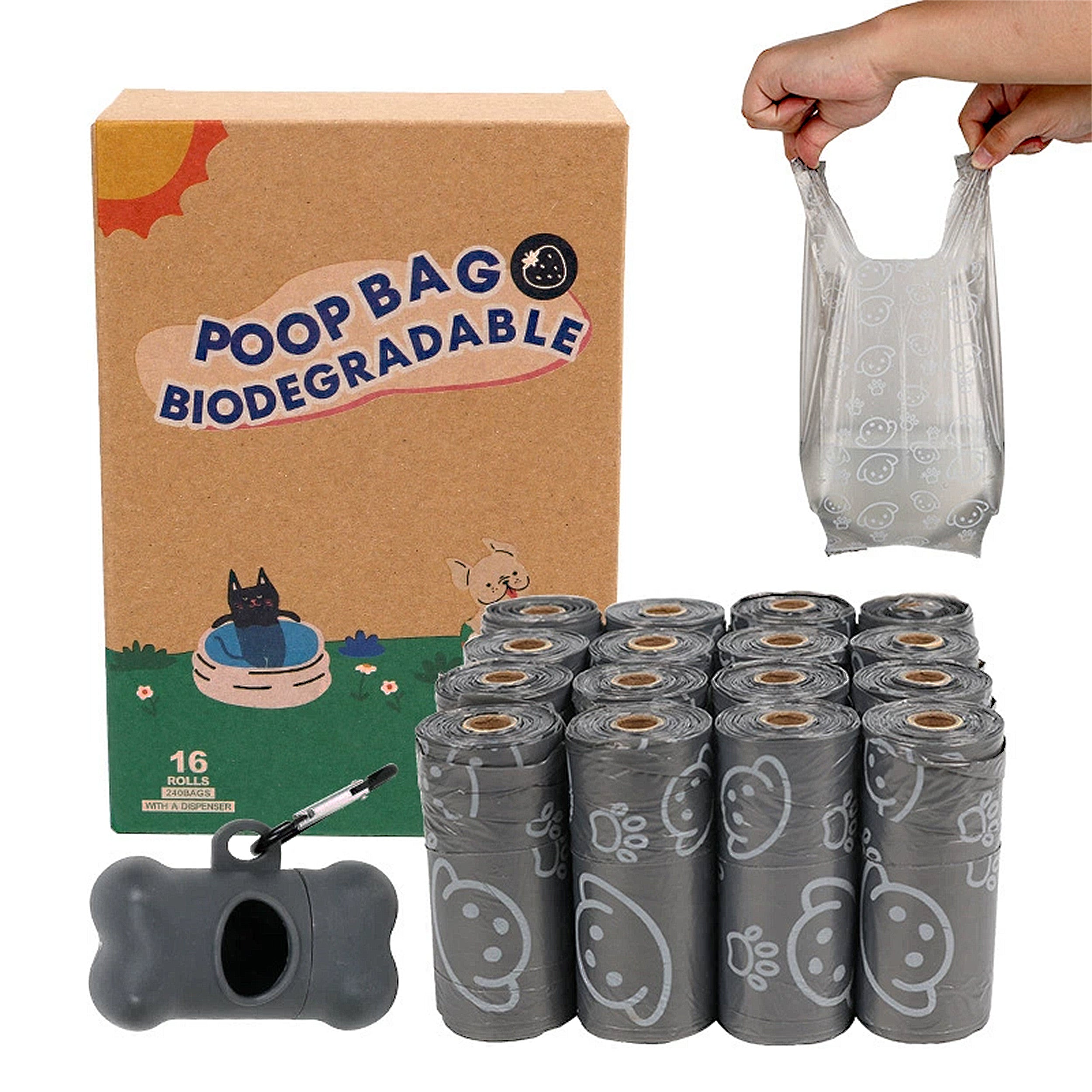 Anna-Kaci Dog Waste Bags 240 Bags in 16 Rolls with Dispenser Leakproof Pet Trash Bags with Easy Tie Handle