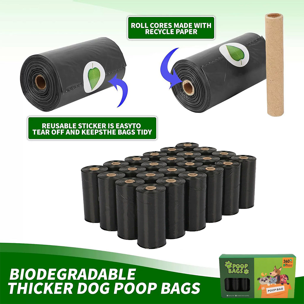 Anna-Kaci Biodegradable Dog Waste Bags Leakproof Easy Tear Black Cleanup Bags with Dispenser for Pets