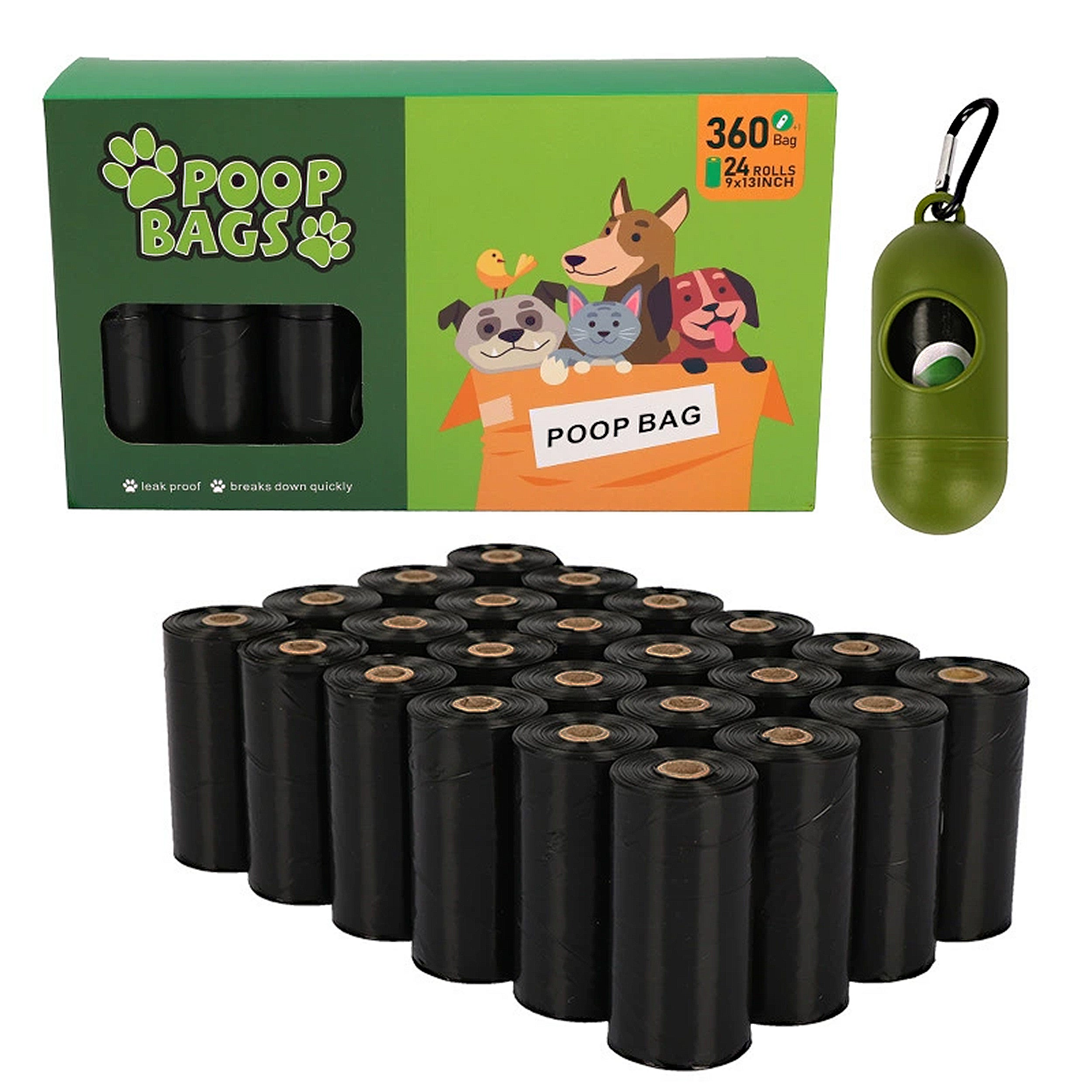 Anna-Kaci Biodegradable Dog Waste Bags Leakproof Easy Tear Black Cleanup Bags with Dispenser for Pets