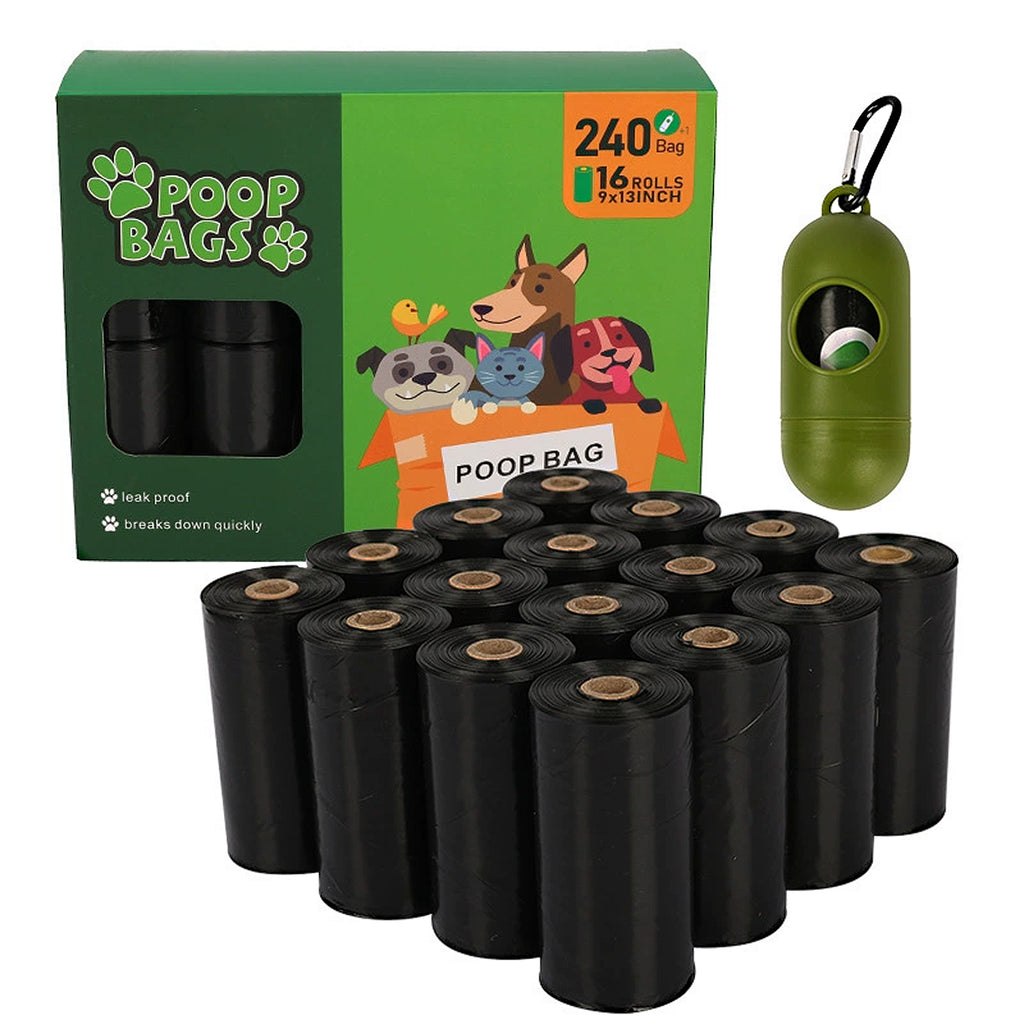 Anna-Kaci Biodegradable Dog Waste Bags Leakproof Easy Tear Black Cleanup Bags with Dispenser for Pets