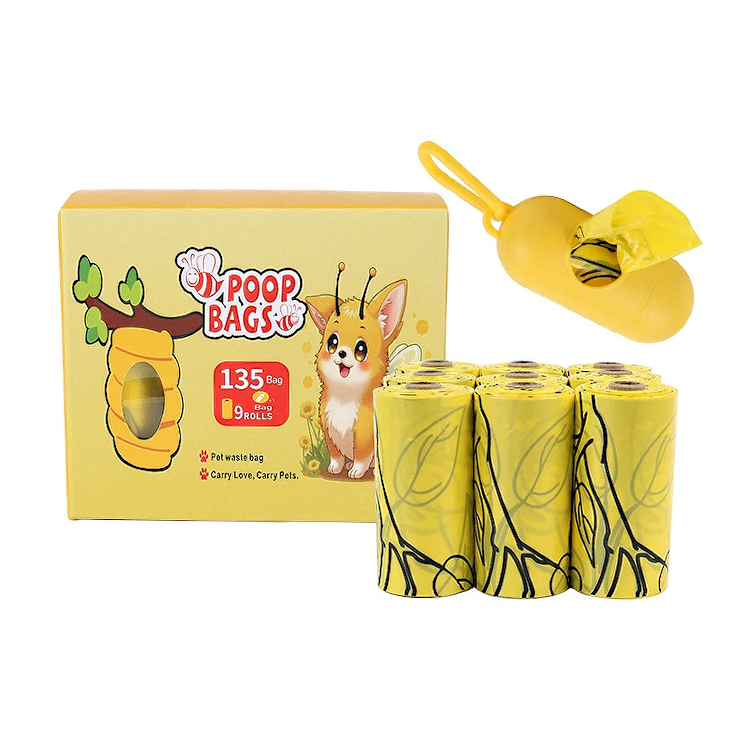 Anna-Kaci Biodegradable Dog Waste Bags with Dispenser Leakproof Easy Tear Printed Pet Trash Bags