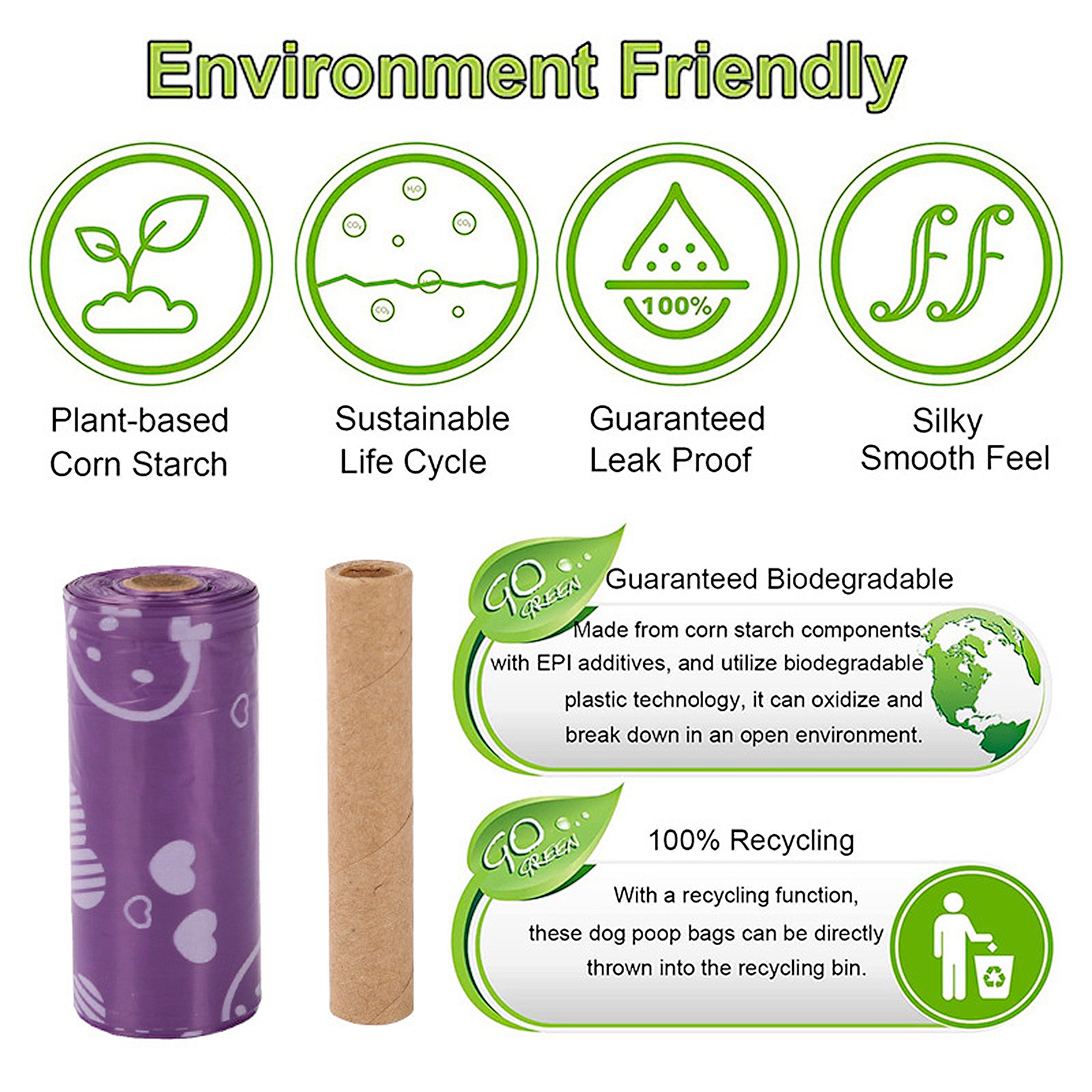 Anna-Kaci Biodegradable Dog Waste Bags 240 Bags in 16 Rolls with Dispenser Leakproof Easy Tear Cleanup Bags