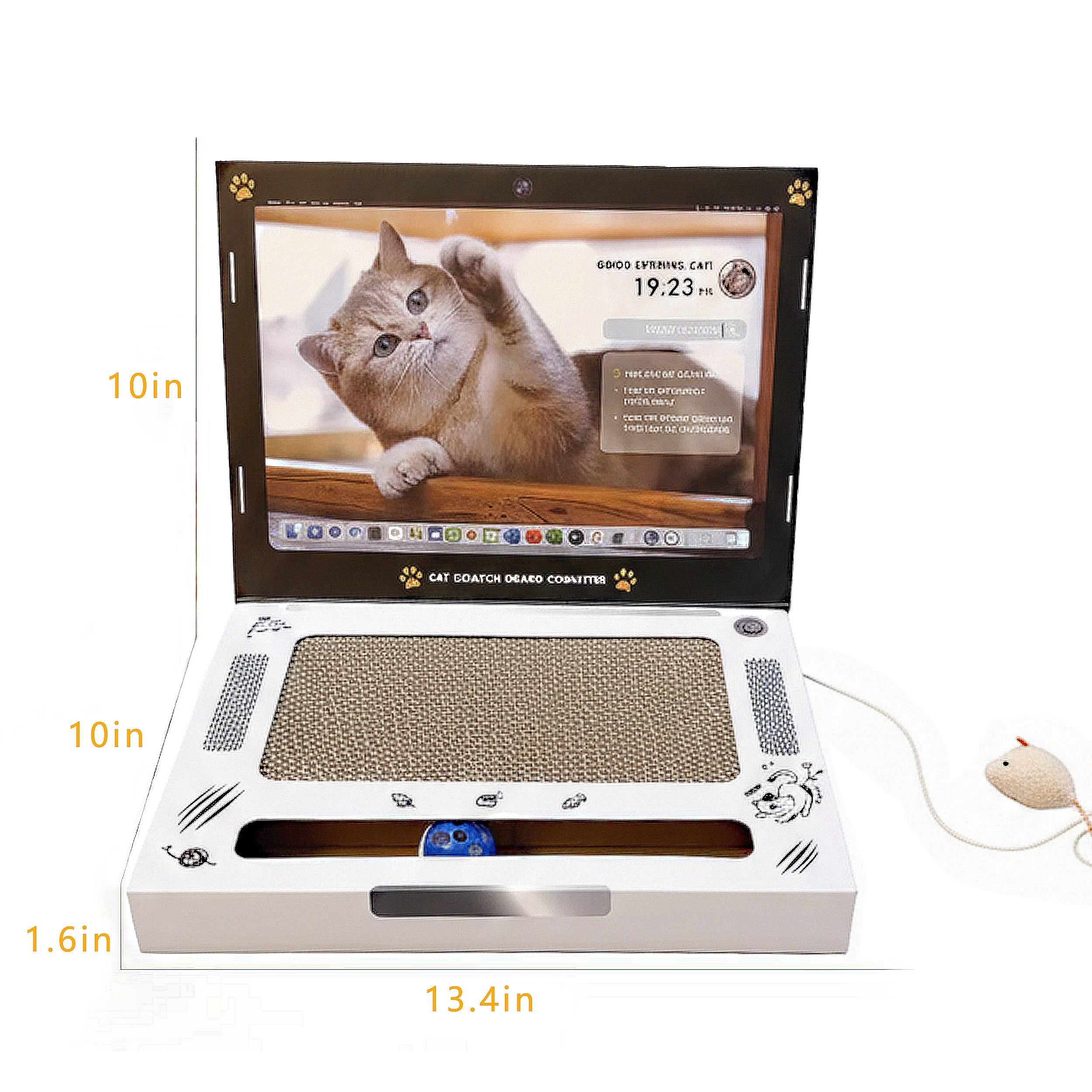 Anna-Kaci Interactive Cat Scratch Board with Corrugated Cardboard and Hanging Mouse Toy
