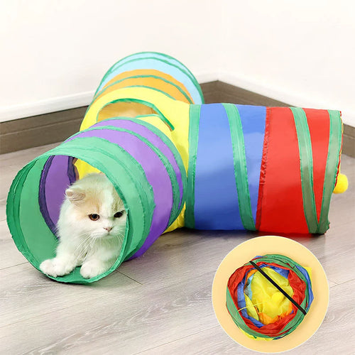 Anna-Kaci 3 Way Cat Tunnel Toy with Crinkle Fabric and Hanging Ball Collapsible Design