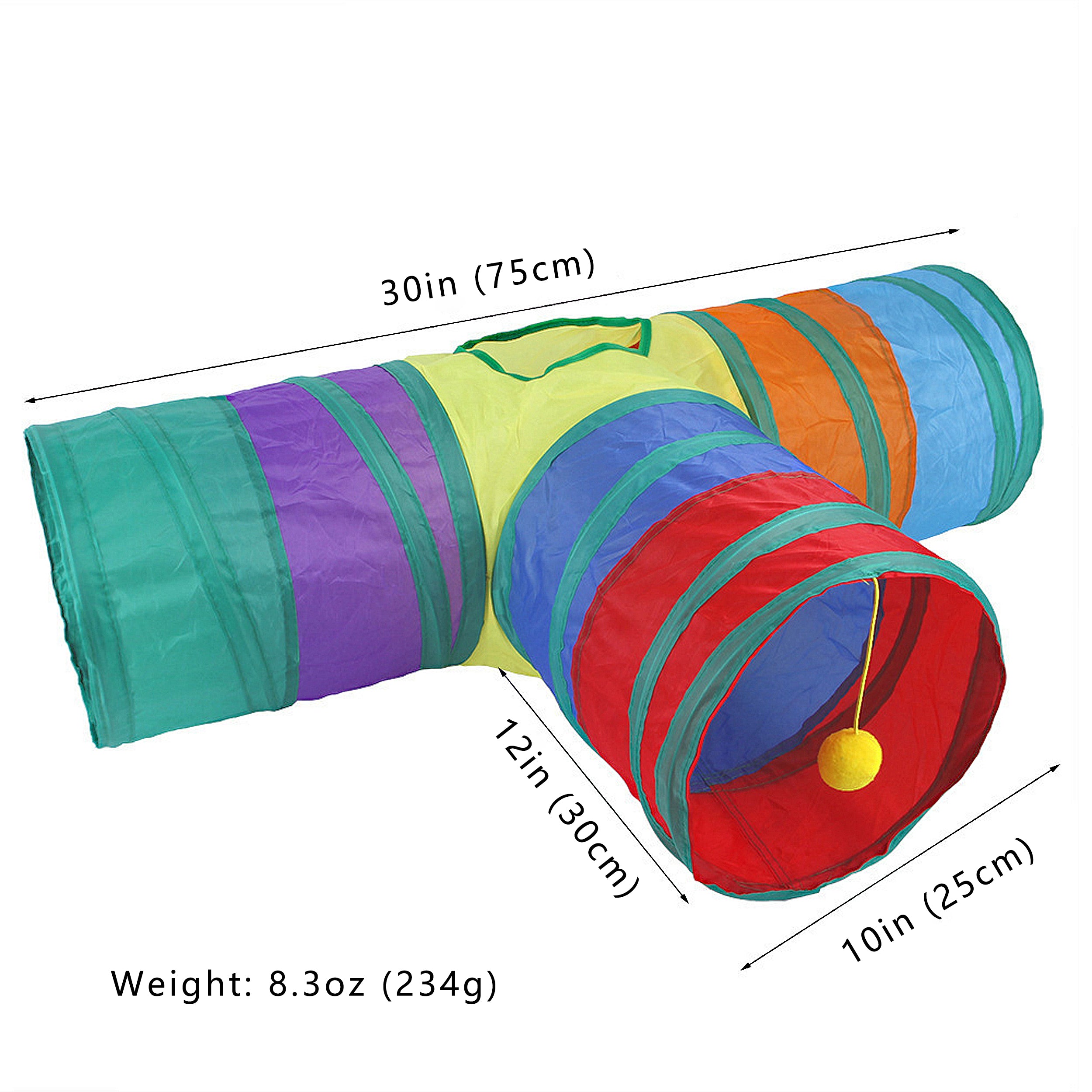 Anna-Kaci 3 Way Cat Tunnel Toy with Crinkle Fabric and Hanging Ball Collapsible Design