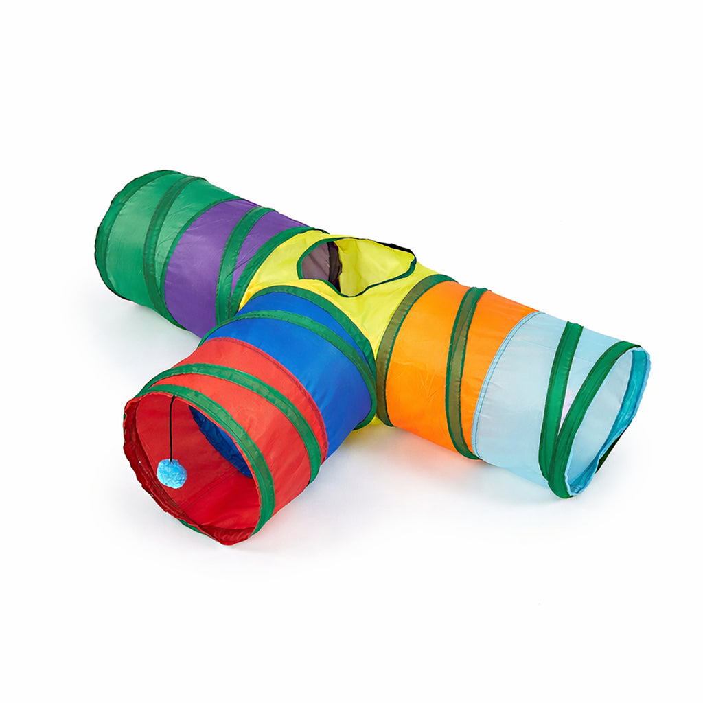 Anna-Kaci 3 Way Cat Tunnel Toy with Crinkle Fabric and Hanging Ball Collapsible Design