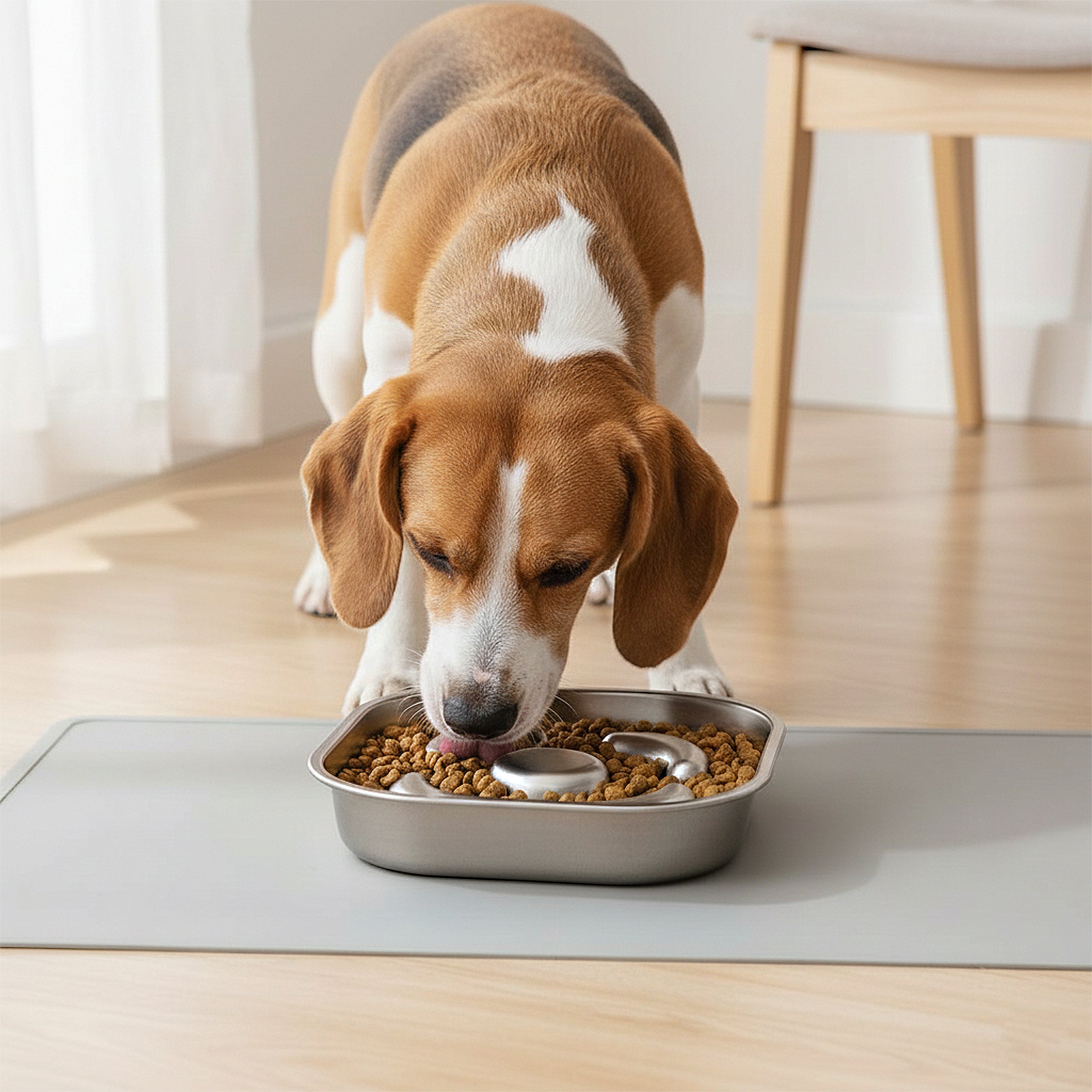 Anna-Kaci Stainless Steel Slow Feeder Dog Bowl with Raised Center Design and Easy Clean Interior