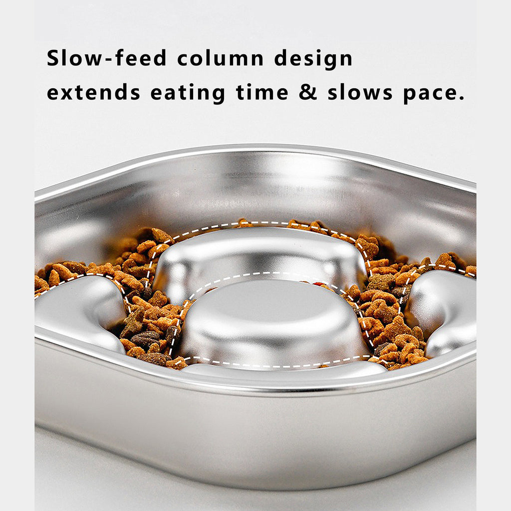 Anna-Kaci Stainless Steel Slow Feeder Dog Bowl with Raised Center Design and Easy Clean Interior