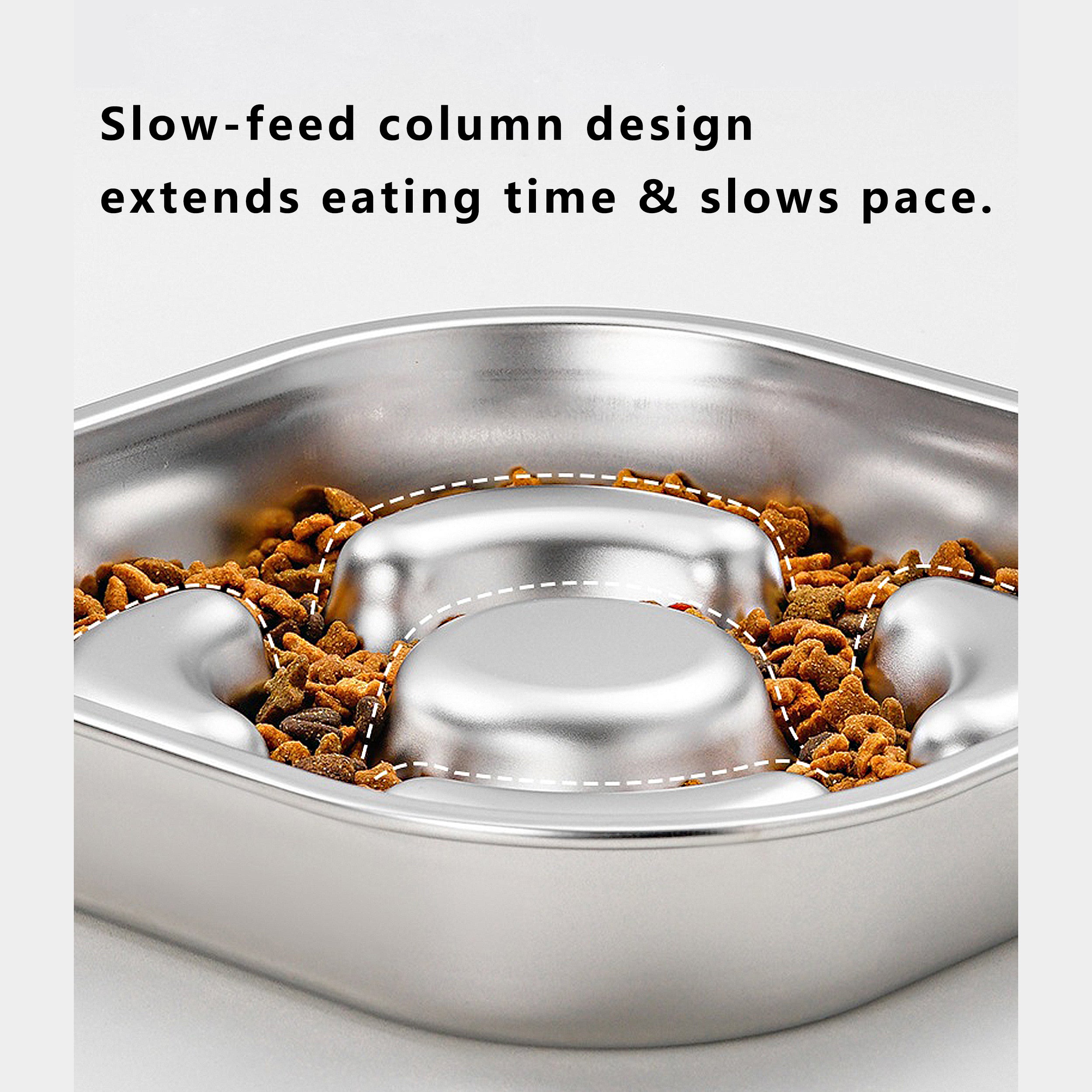 Anna-Kaci Stainless Steel Slow Feeder Dog Bowl with Raised Center Design and Easy Clean Interior