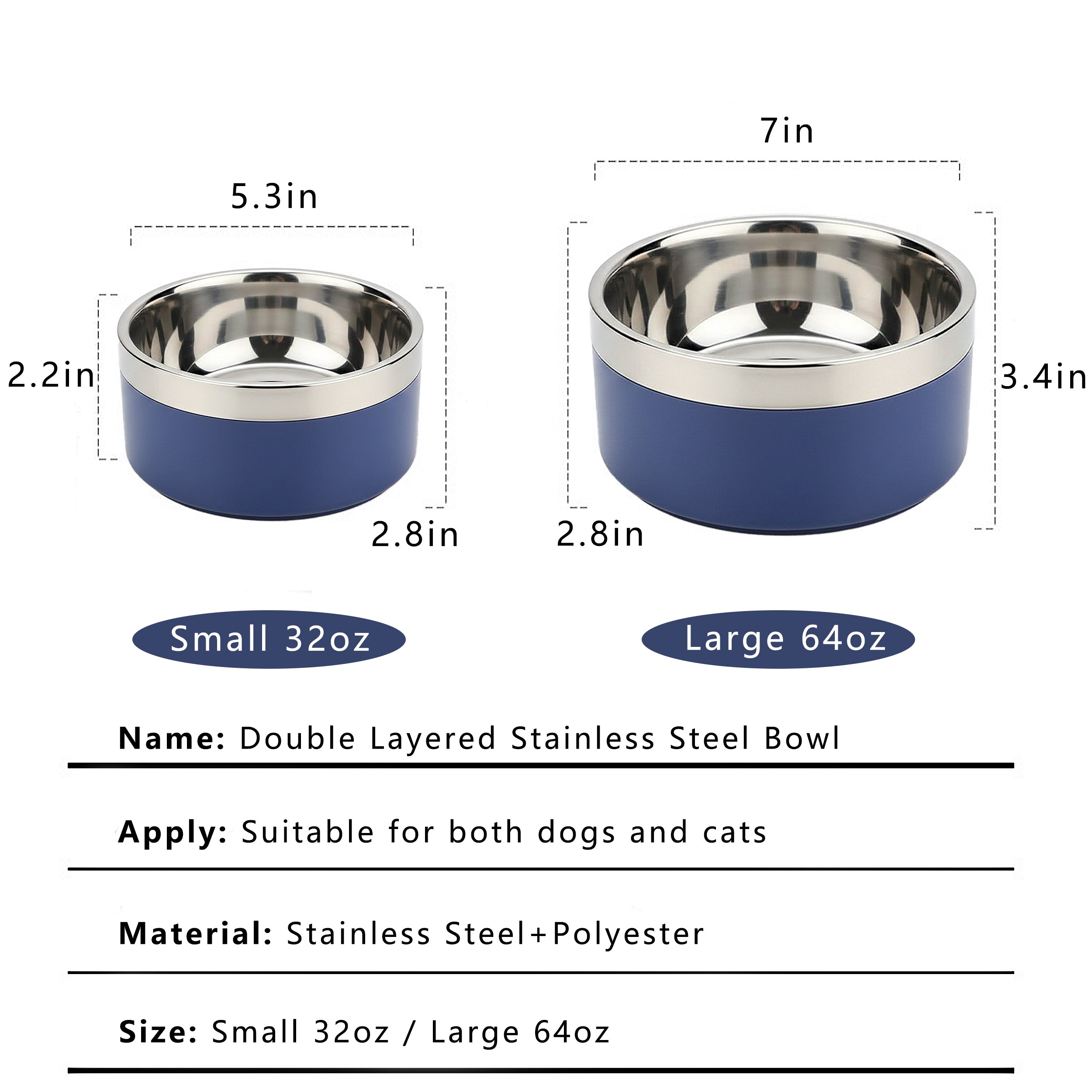 Anna-Kaci Stainless Steel Dog Bowl with Non-Slip Base and Removable Inner Bowl