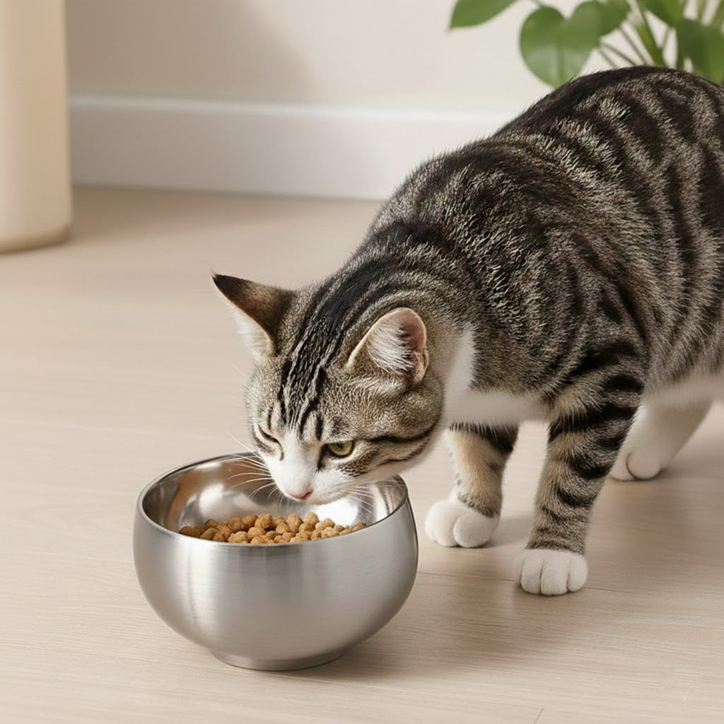 Anna-Kaci Stainless Steel Cat Bowl with Smooth Interior for Food and Water
