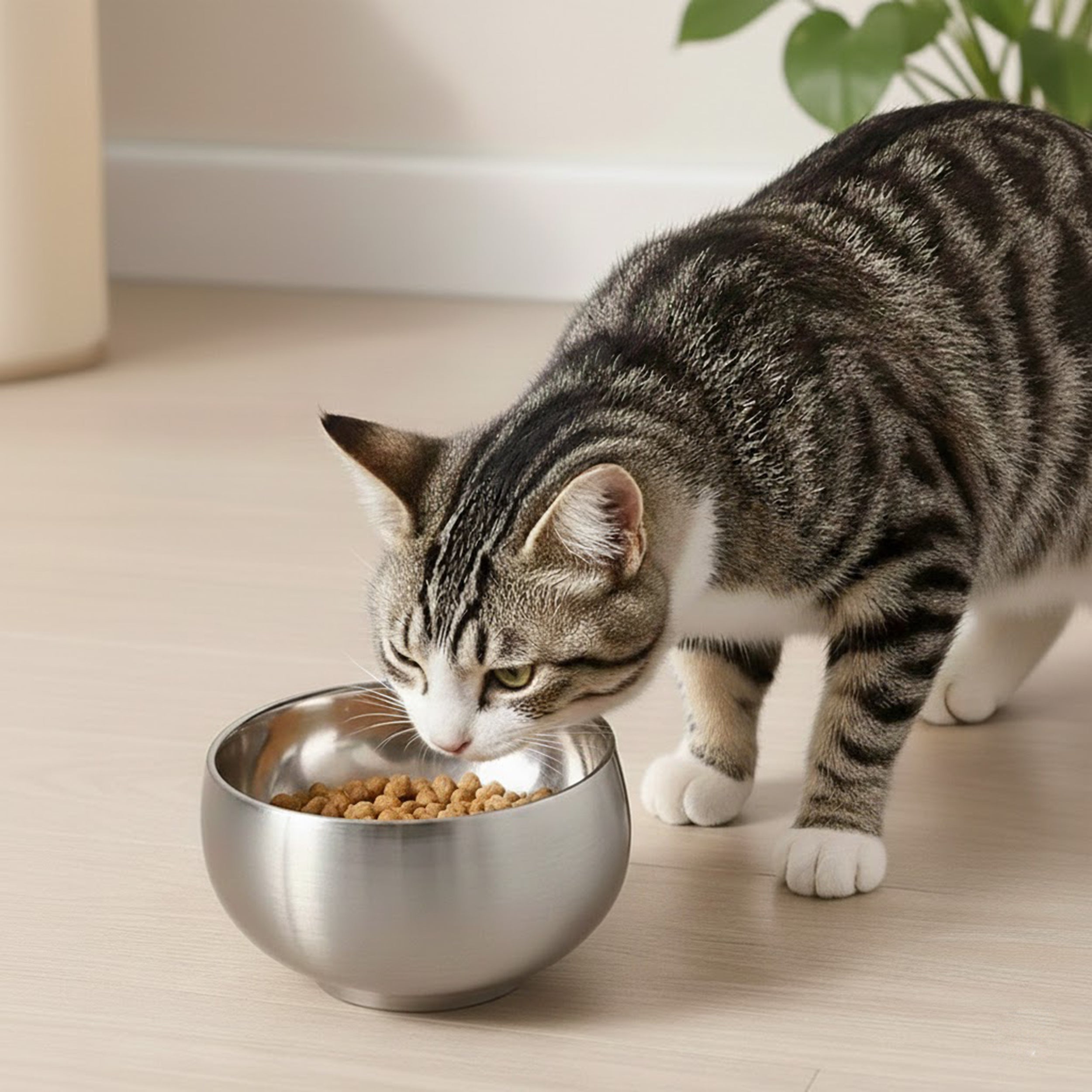 Anna-Kaci Stainless Steel Cat Bowl with Smooth Interior for Food and Water