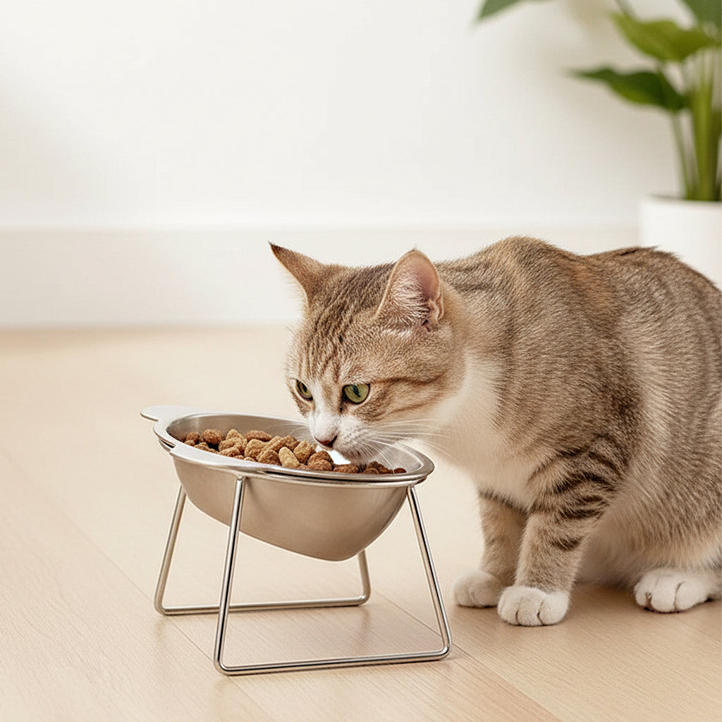 Anna-Kaci Elevated Stainless Steel Cat Bowl with 15 Degree Tilt and Stable Stand