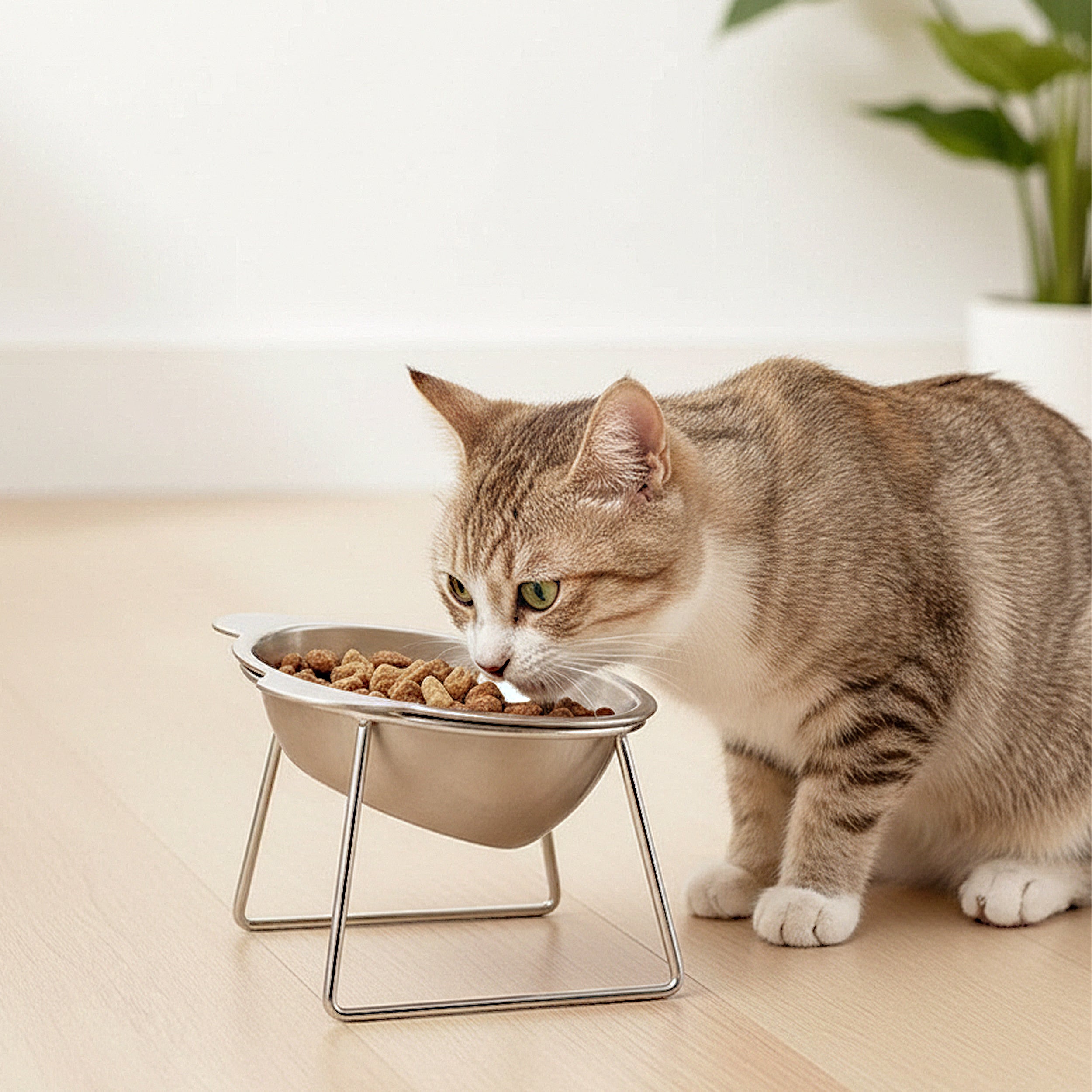 Anna-Kaci Elevated Stainless Steel Cat Bowl with 15 Degree Tilt and Stable Stand