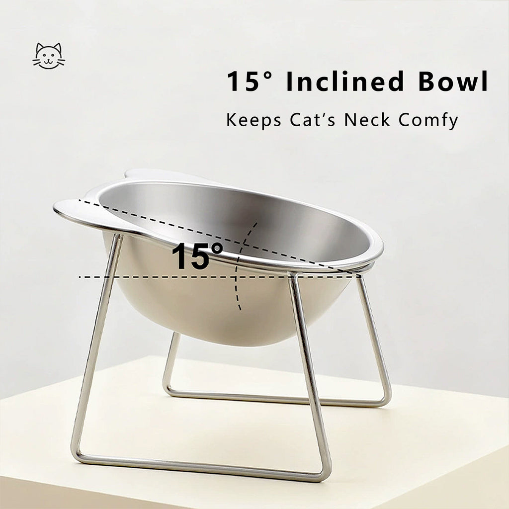 Anna-Kaci Elevated Stainless Steel Cat Bowl with 15 Degree Tilt and Stable Stand