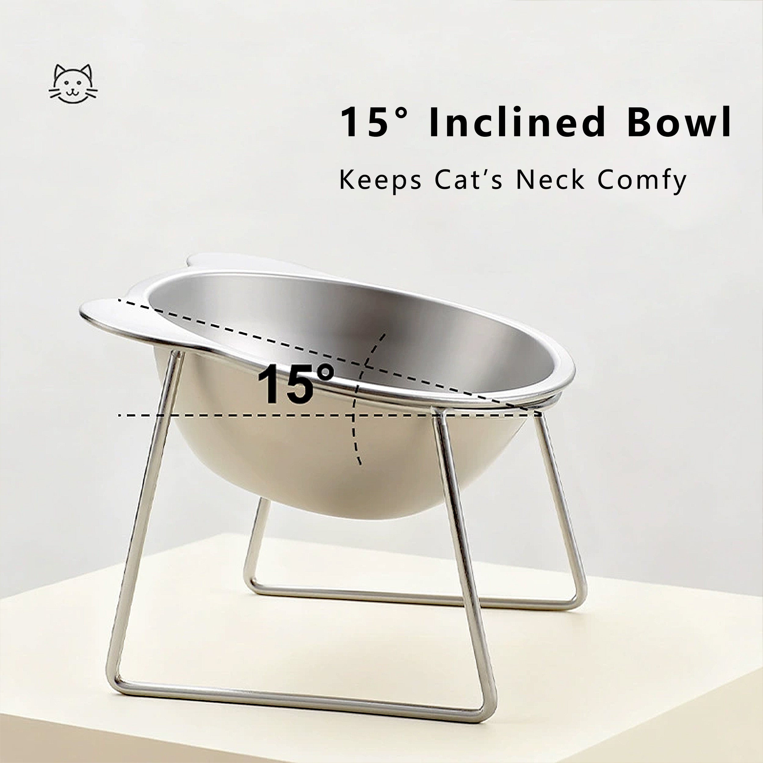 Anna-Kaci Elevated Stainless Steel Cat Bowl with 15 Degree Tilt and Stable Stand