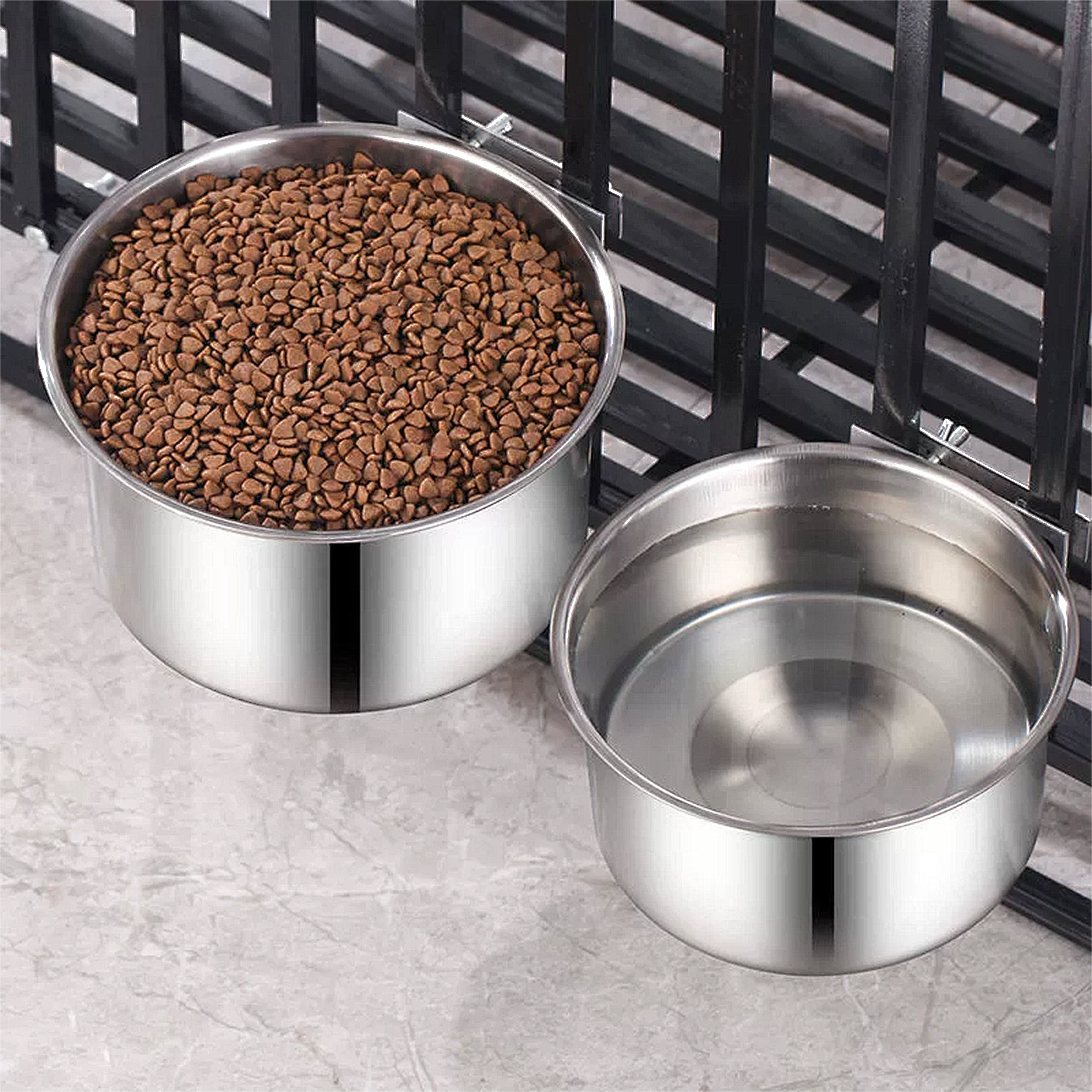 Anna-Kaci Stainless Steel Dog Crate Mounted Bowl with Adjustable Clamp Bracket