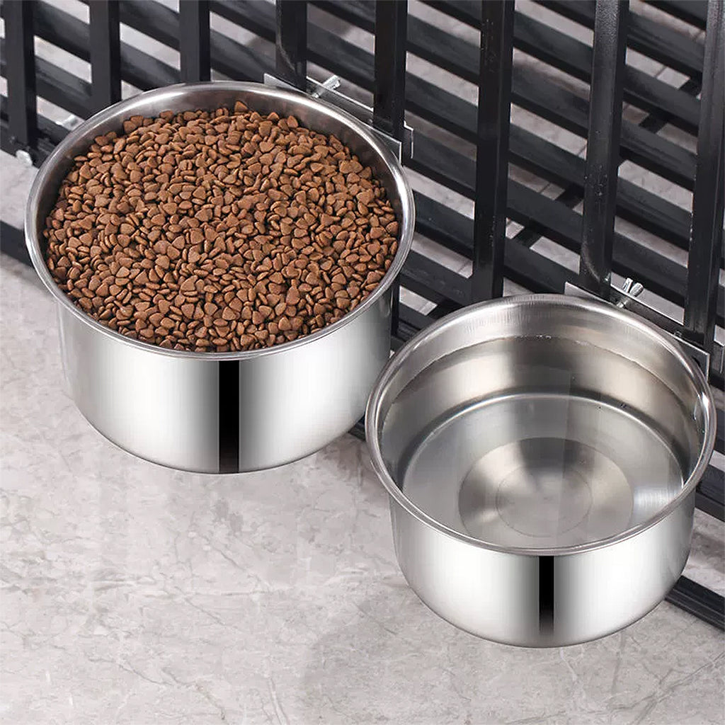 Anna-Kaci Stainless Steel Dog Crate Mounted Bowl with Adjustable Clamp Bracket