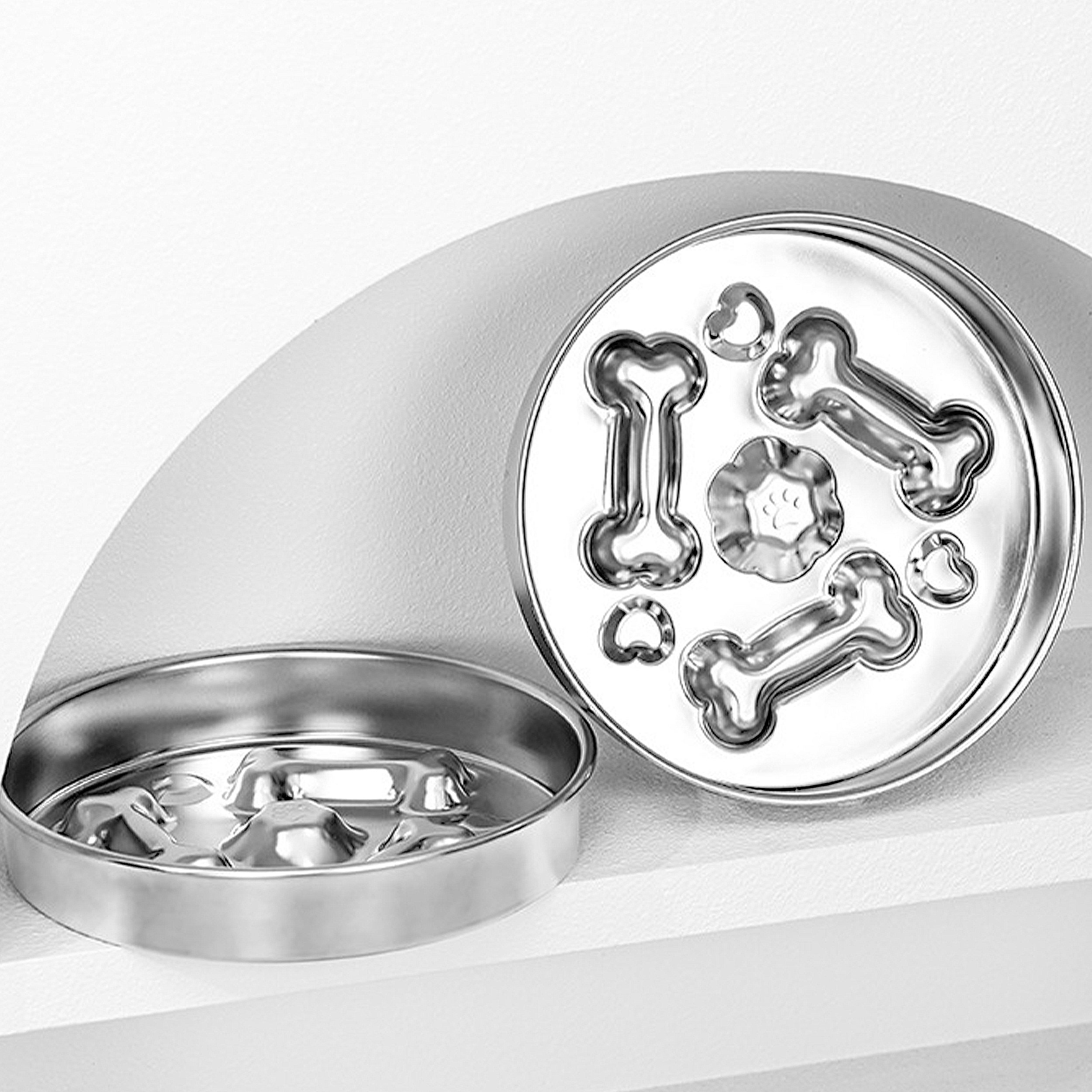 Anna-Kaci Stainless Steel Dog Slow Feeder Bowl with Raised Design