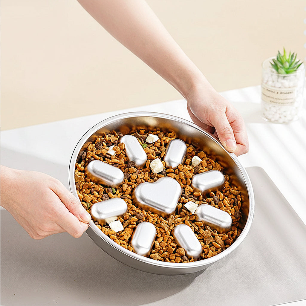 Anna-Kaci Stainless Steel Slow Feeder Dog Bowl with Anti-Gulp Design, Wide Rim, Easy Clean