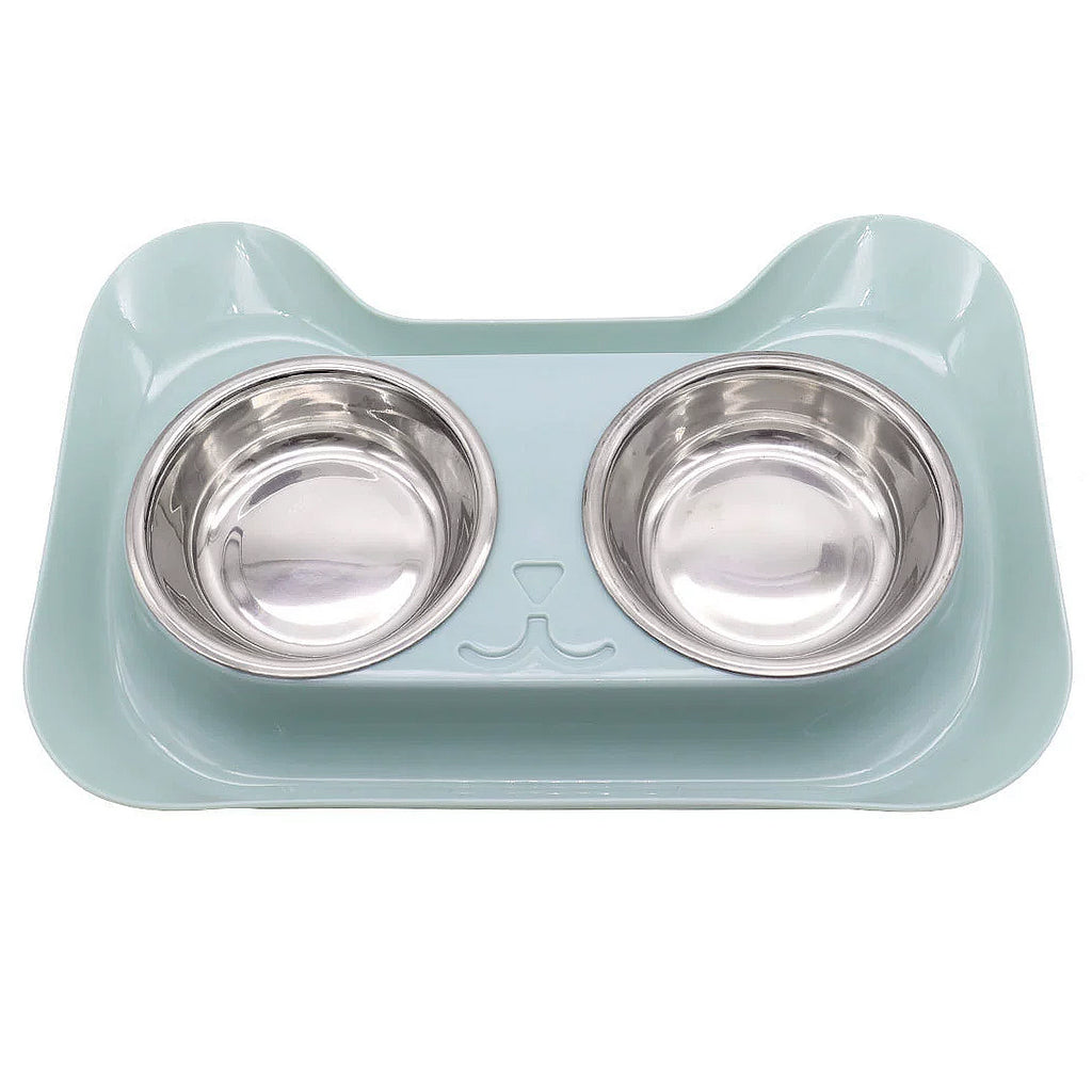 Anna-Kaci Stainless Steel Double Cat Bowl with Non-Slip Base for Food and Water