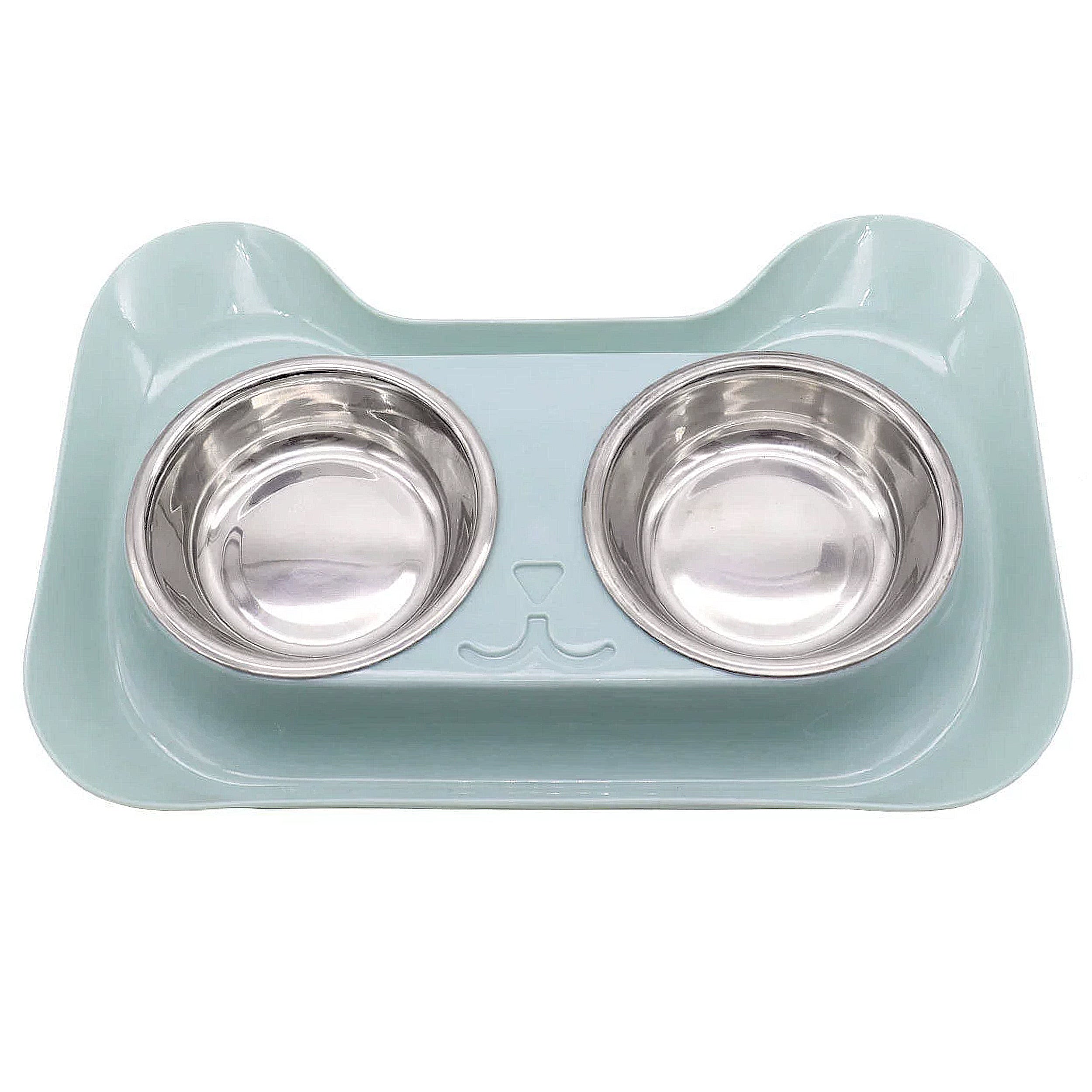 Anna-Kaci Stainless Steel Double Cat Bowl with Non-Slip Base for Food and Water
