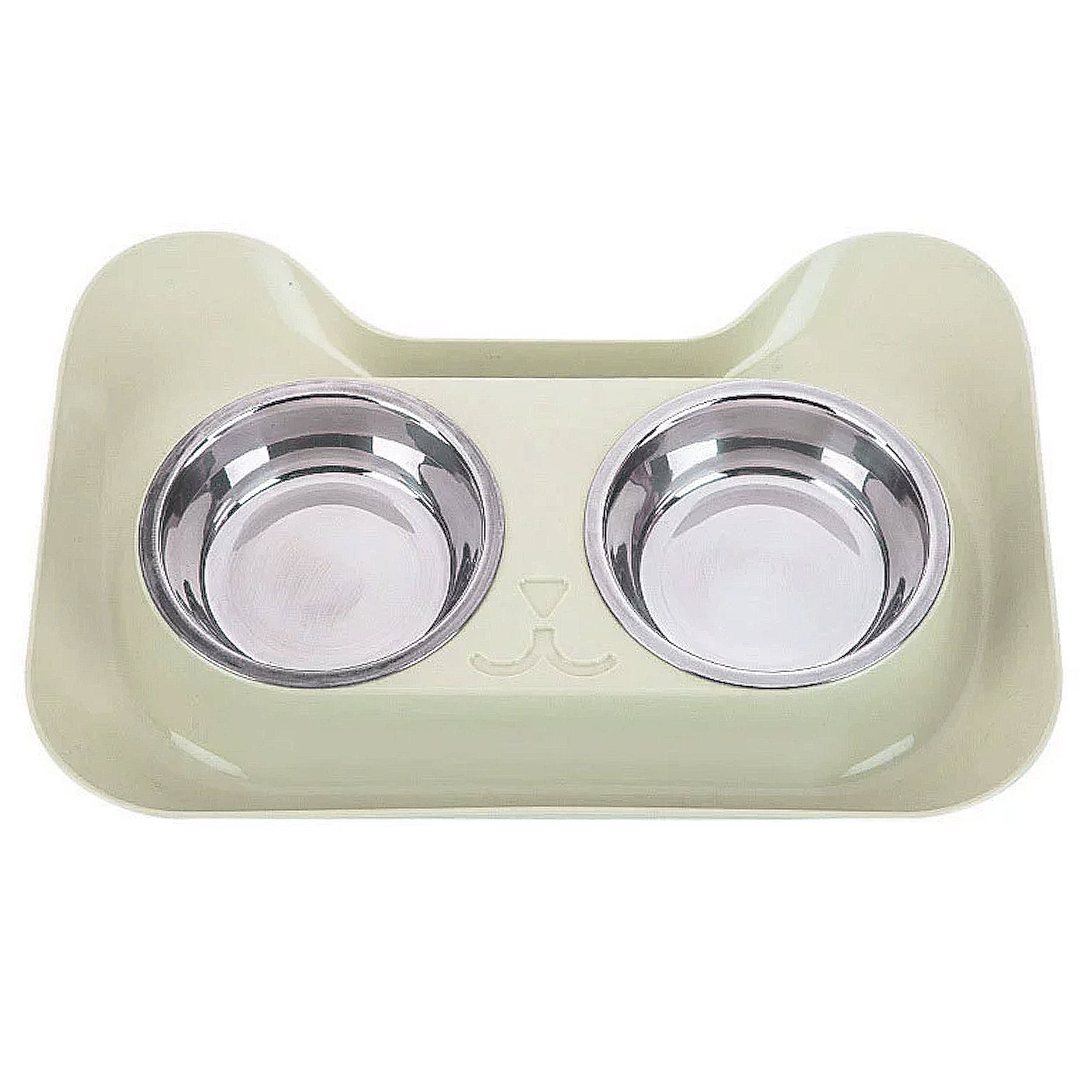 Anna-Kaci Stainless Steel Double Cat Bowl with Non-Slip Base for Food and Water