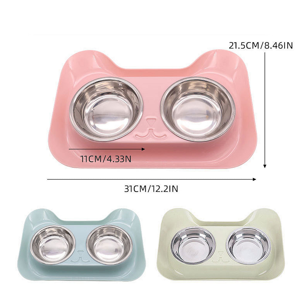 Anna-Kaci Stainless Steel Double Cat Bowl with Non-Slip Base for Food and Water