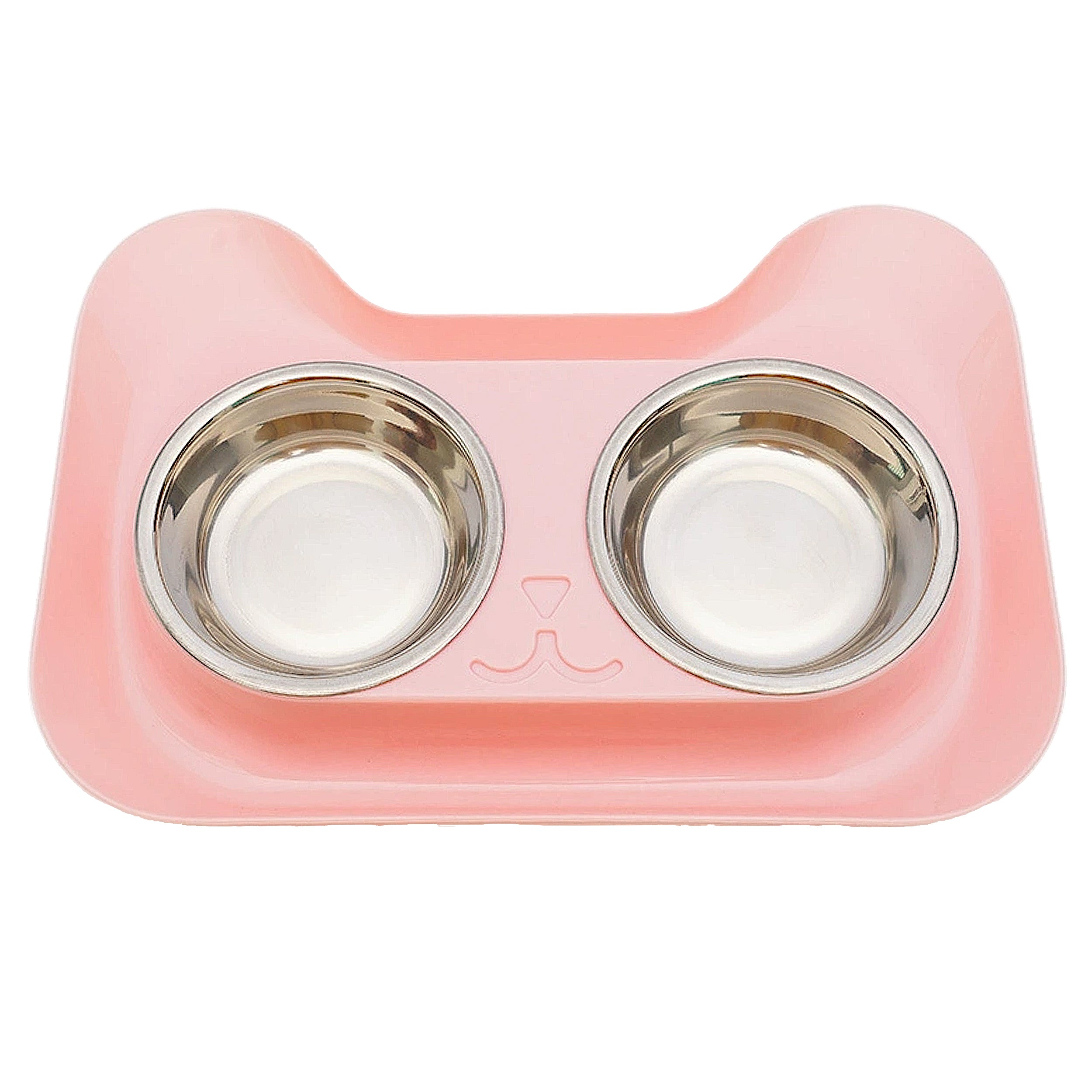 Anna-Kaci Stainless Steel Double Cat Bowl with Non-Slip Base for Food and Water