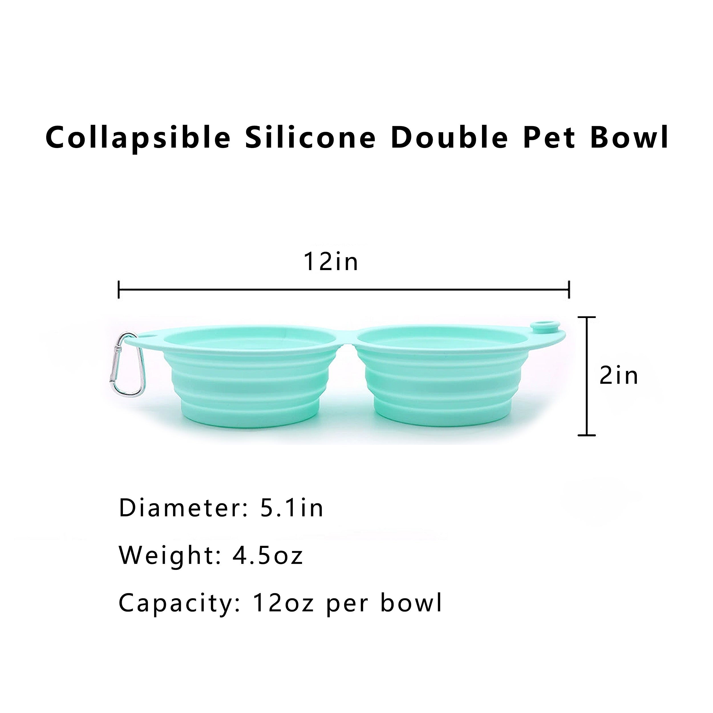 Anna-Kaci Collapsible Silicone Double Pet Bowl with Clip, Lightweight Travel Food and Water Feeder