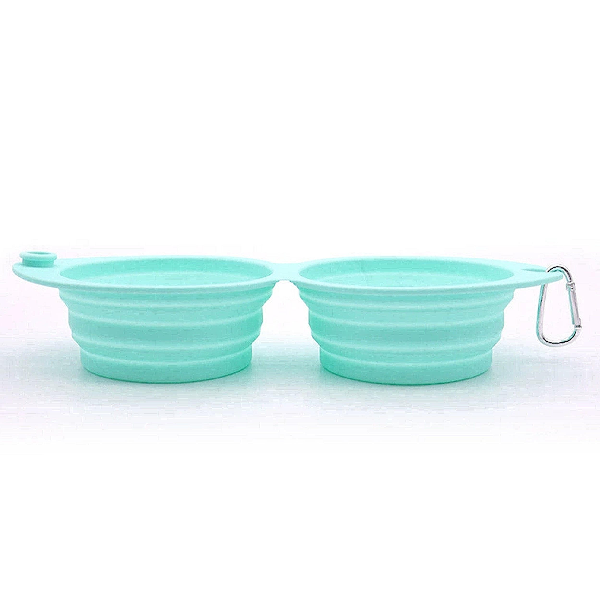 Anna-Kaci Collapsible Silicone Double Pet Bowl with Clip, Lightweight Travel Food and Water Feeder