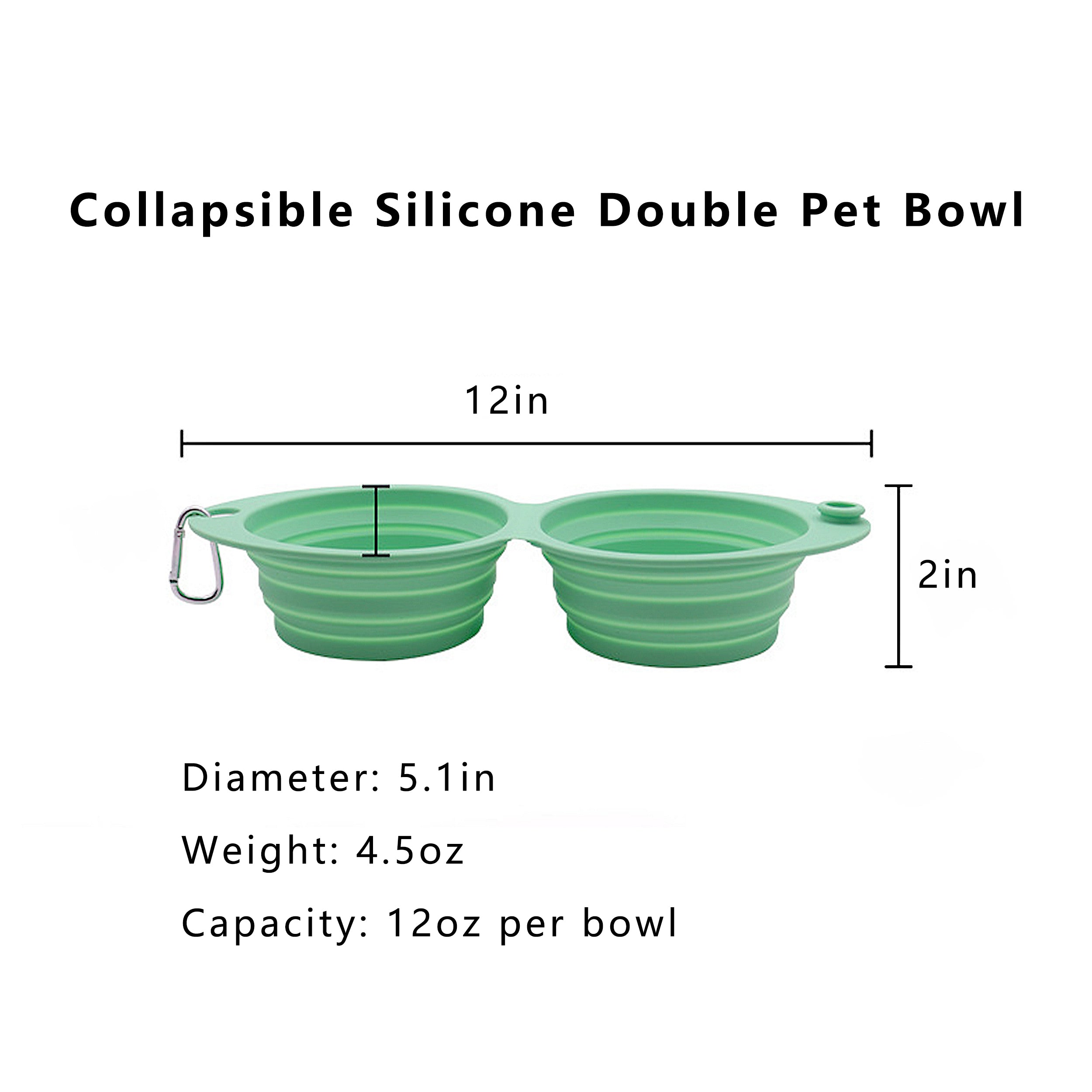 Anna-Kaci Collapsible Silicone Double Pet Bowl with Clip, Lightweight Travel Food and Water Feeder