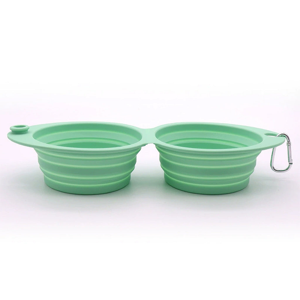 Anna-Kaci Collapsible Silicone Double Pet Bowl with Clip, Lightweight Travel Food and Water Feeder