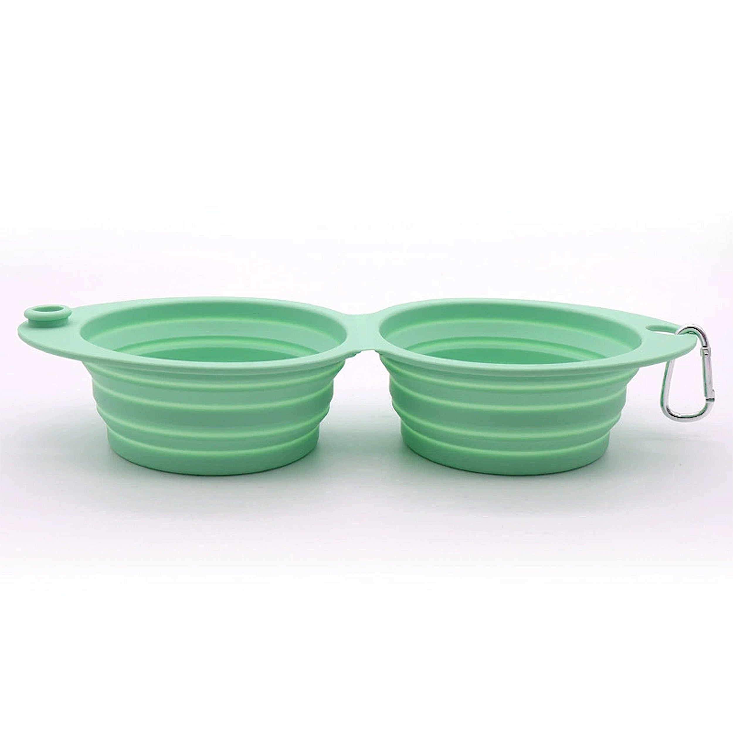 Anna-Kaci Collapsible Silicone Double Pet Bowl with Clip, Lightweight Travel Food and Water Feeder