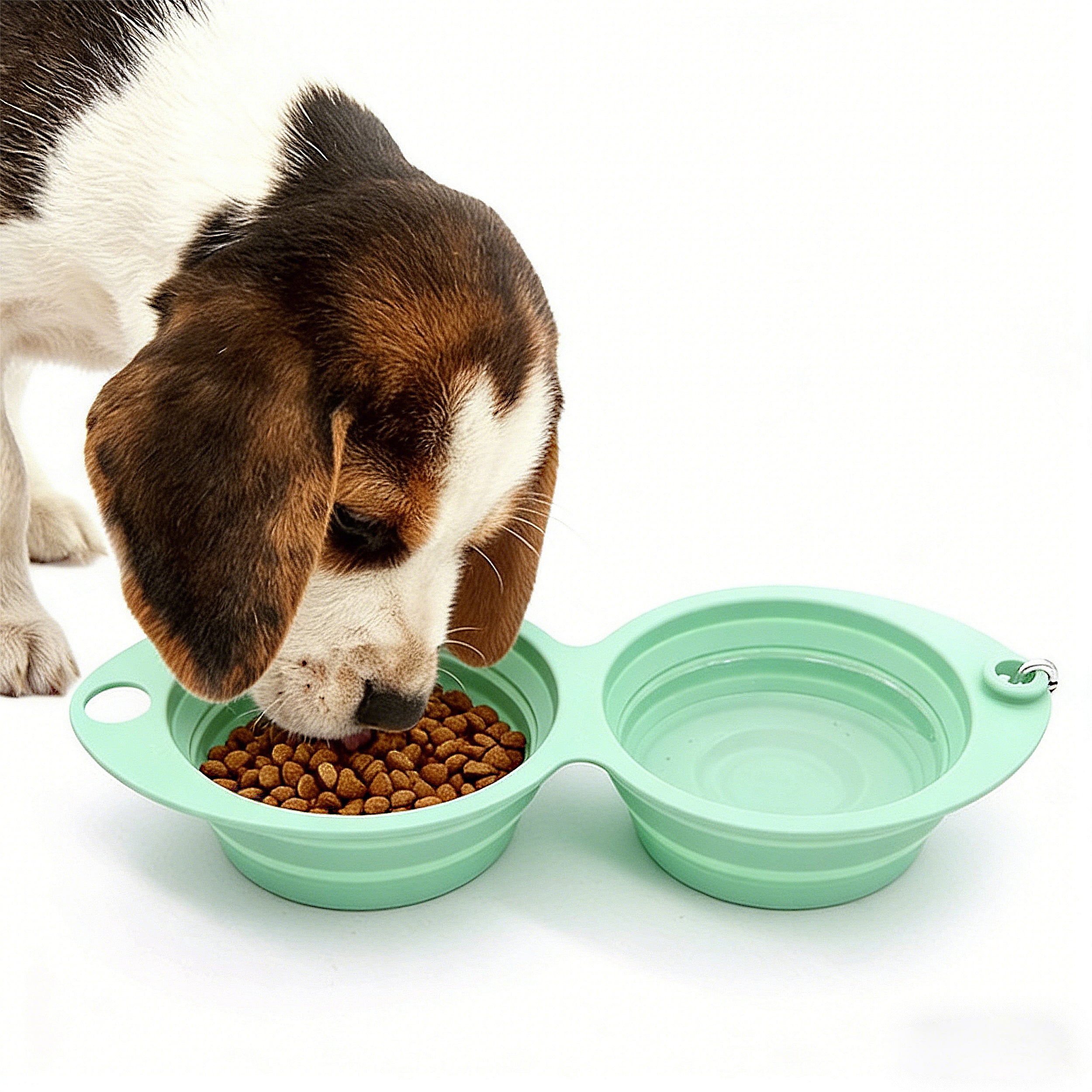 Anna-Kaci Collapsible Silicone Double Pet Bowl with Clip, Lightweight Travel Food and Water Feeder