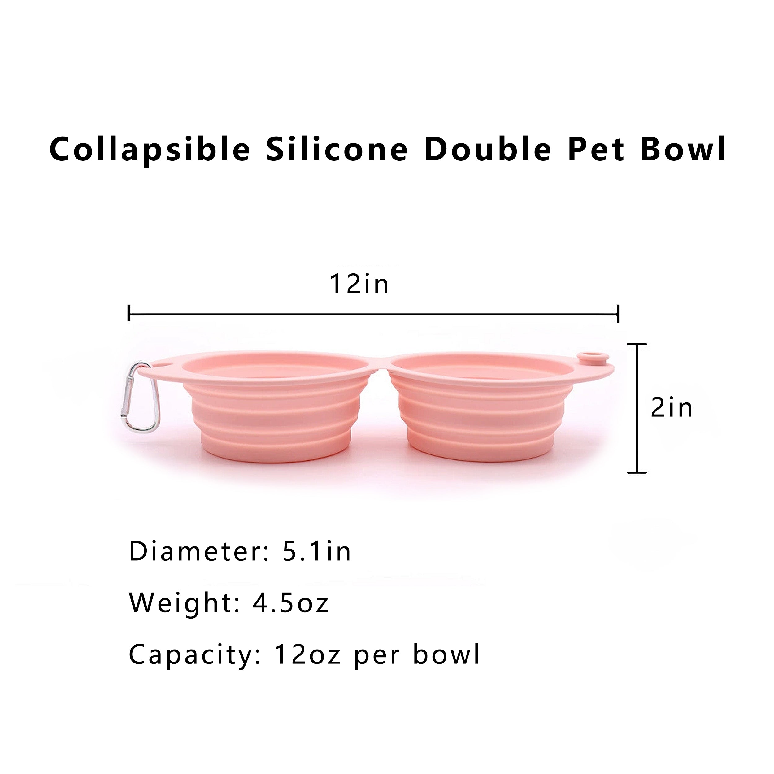 Anna-Kaci Collapsible Silicone Double Pet Bowl with Clip, Lightweight Travel Food and Water Feeder