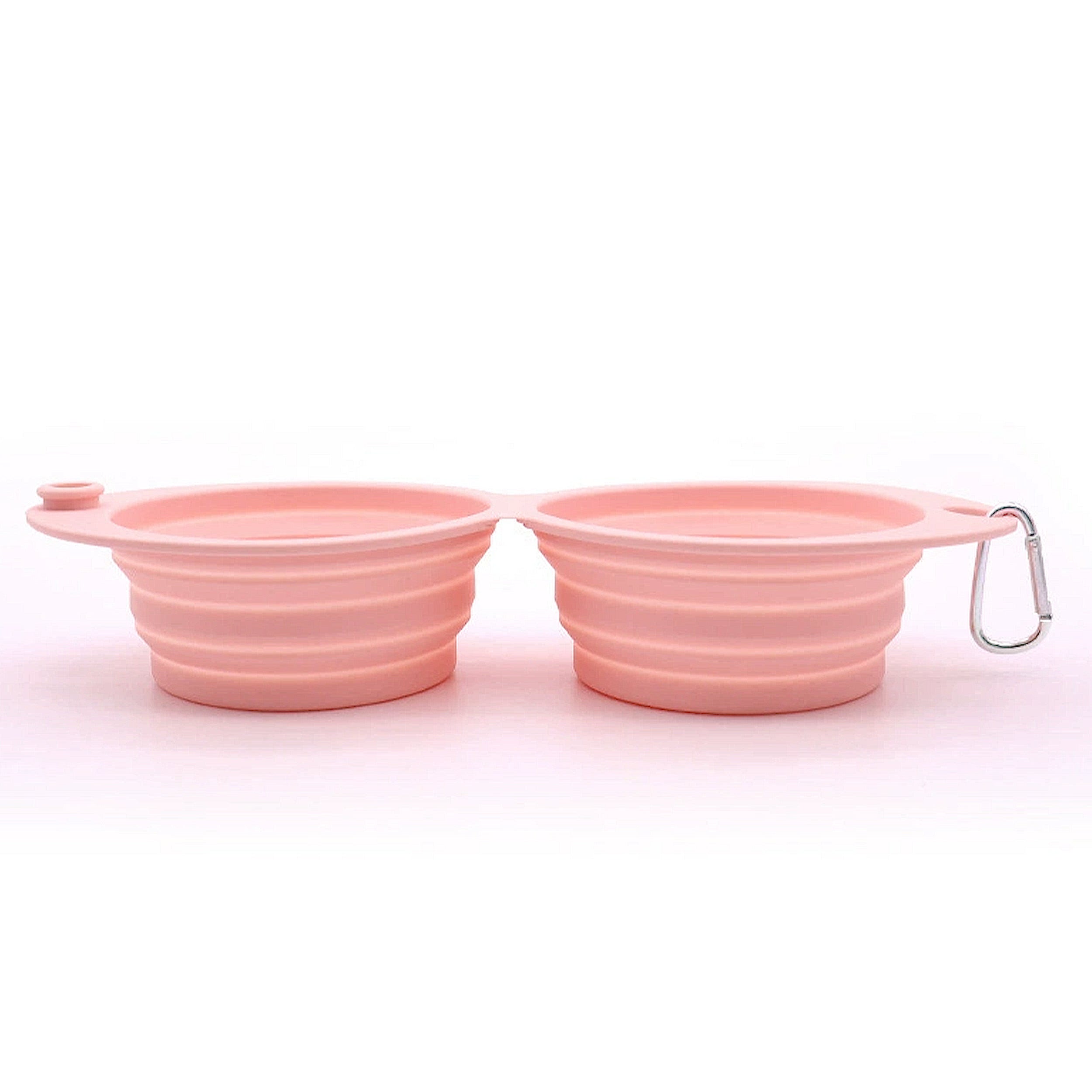 Anna-Kaci Collapsible Silicone Double Pet Bowl with Clip, Lightweight Travel Food and Water Feeder
