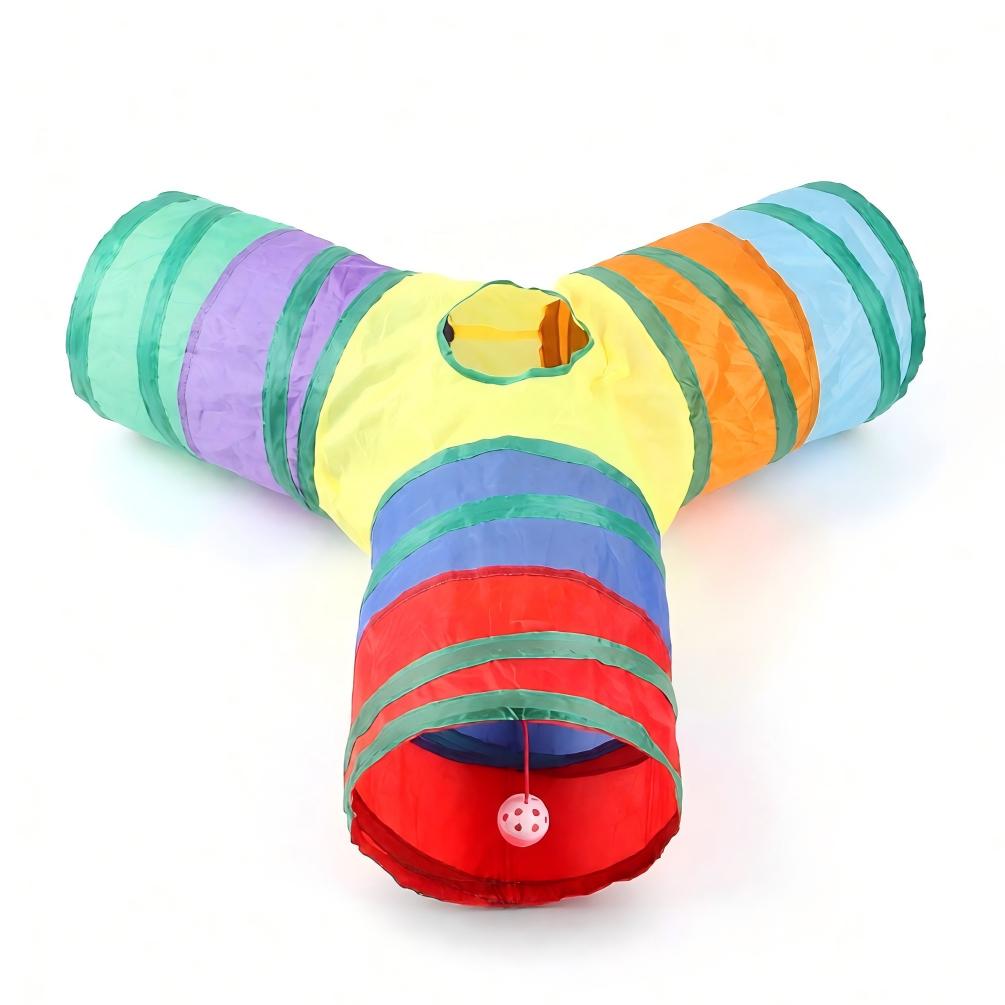 Anna-Kaci 3 Way Cat Tunnel Toy with Crinkle Fabric Peek Hole and Hanging Ball Collapsible Cat Play Tunnel