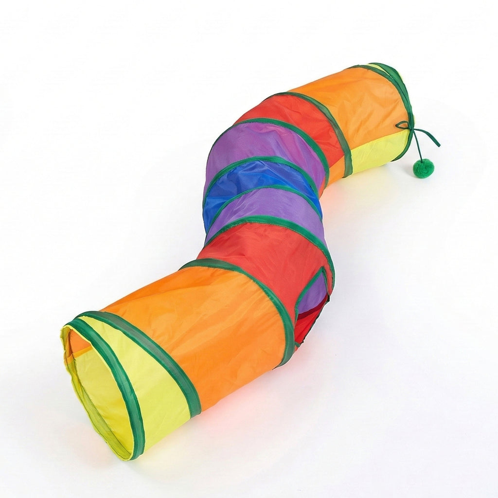 Anna-Kaci S Shaped Cat Tunnel Toy with Peek Hole and Hanging Ball Collapsible Indoor Cat Play Tunnel