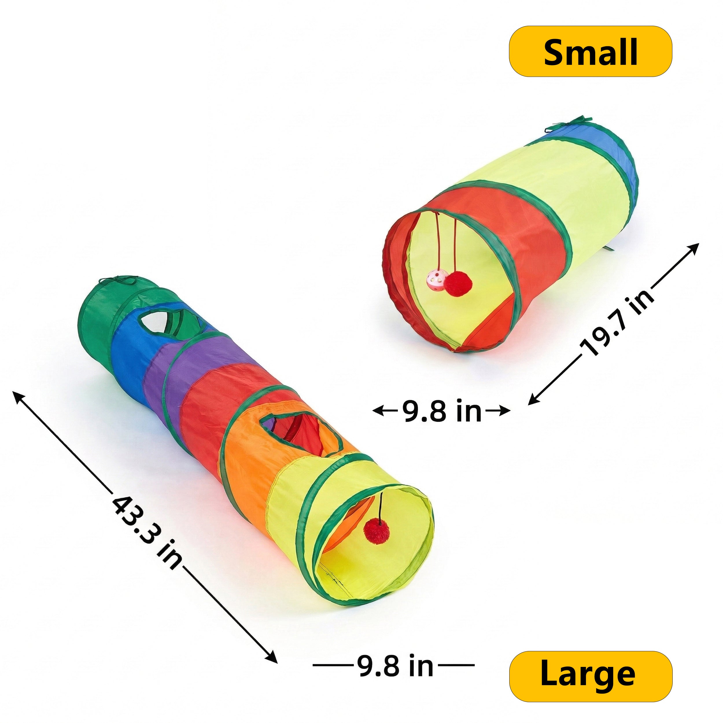 Anna-Kaci Cat Tunnel Toy with Crinkle Fabric Peek Hole and Hanging Ball Collapsible Indoor Cat Play Tunnel