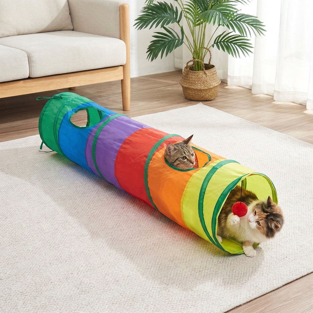 Anna-Kaci Cat Tunnel Toy with Crinkle Fabric Peek Hole and Hanging Ball Collapsible Indoor Cat Play Tunnel