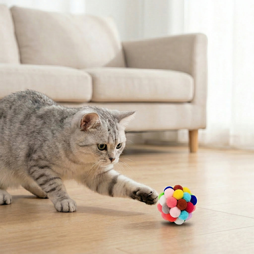 Anna-Kaci Colorful Plush Cat Toy Balls with Bell Soft Interactive Cat Balls for Indoor Cats 6 Pack